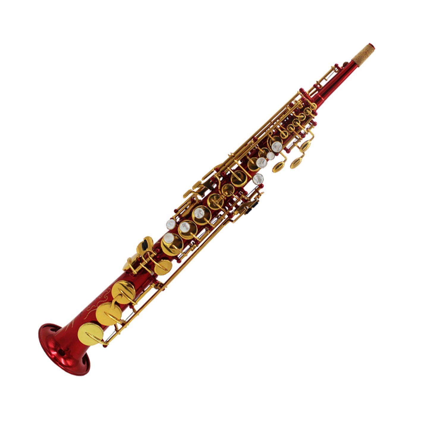 Eastern Music shiny red lacquer one piece straight soprano saxophone