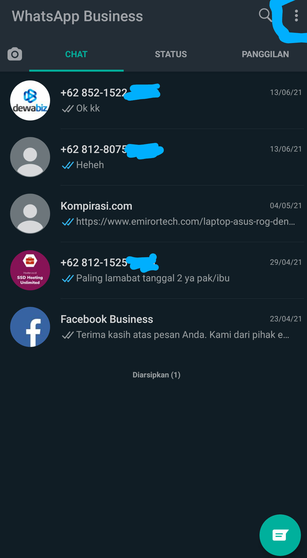  Ketuk Pada Bagian Titik Tiga Yang Berada Di Bagian Atas Kanan Pada Aplikasi Whatsapp Business