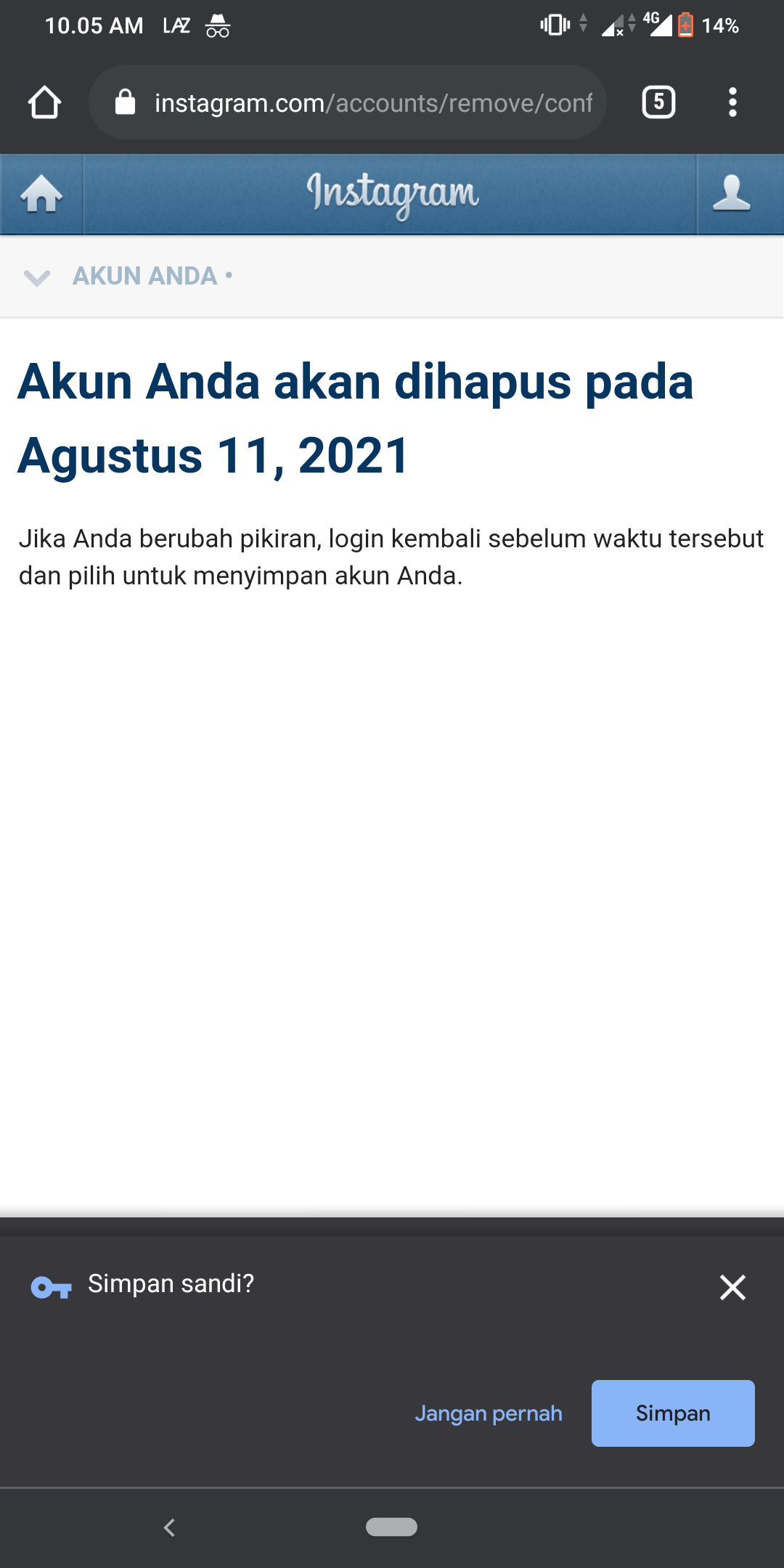 8. Selamat Akun Anda Telah Di Hapus Sementara