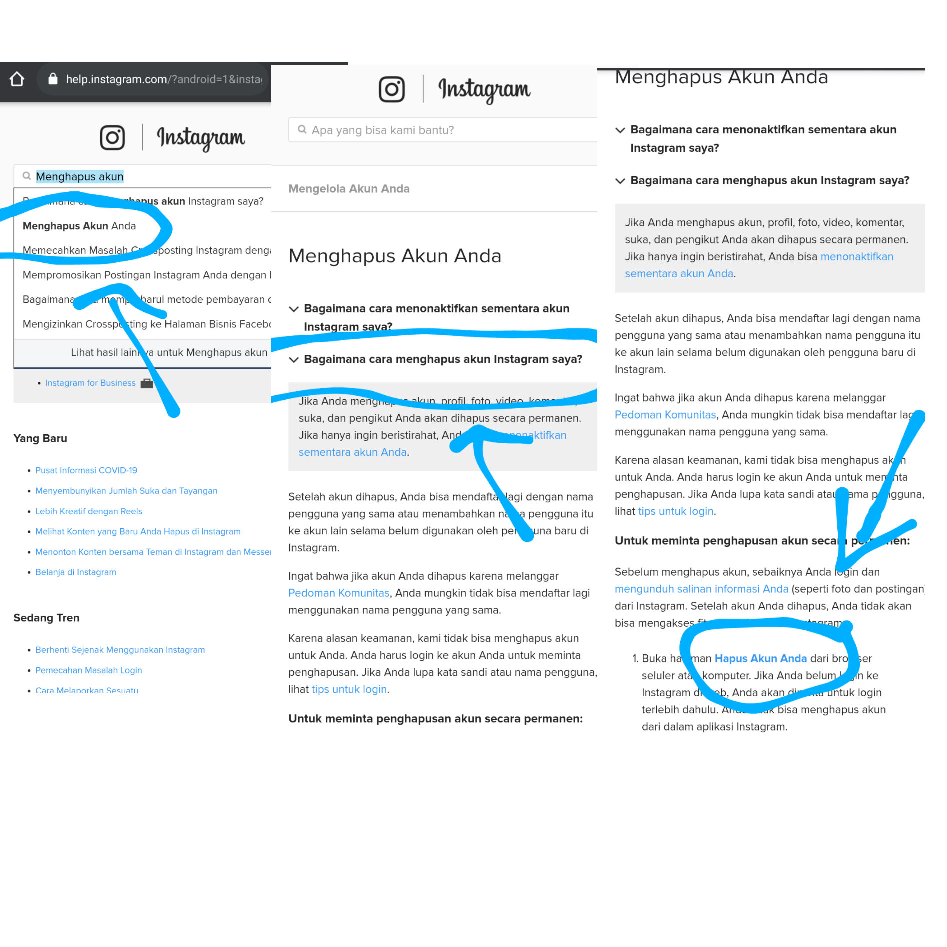 6. Cari Di Pencarian Instagram Dengan Keyword "Hapus Akun Anda"