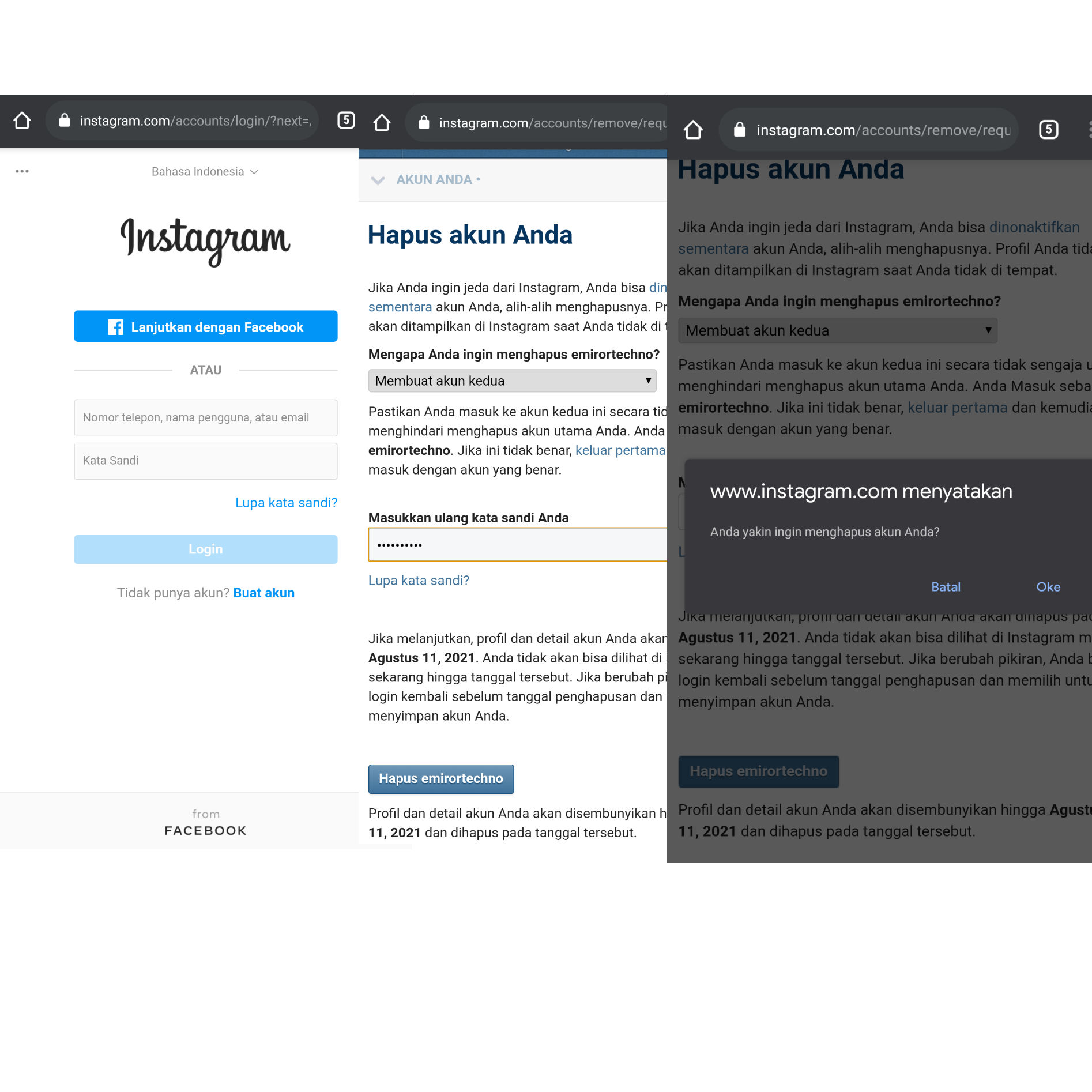 7. Menghapus Akun Instagram anda
