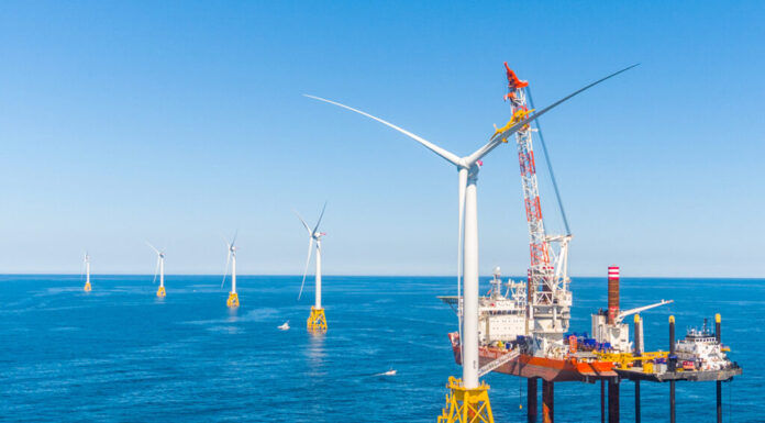 PLANS TO BUILD a training facility at Quonset Business Park for wind turbine maintenance technicians are on hold, with British company GEV Group saying it may not be able to hire the 123 workers required as part of previously awarded state tax credits. The jobs and training facility are intended to support a growing offshore wind industry, beyond the Block Island Wind Farm pictured here. /COURTESY ORSTED U.S. OFFSHORE WIND