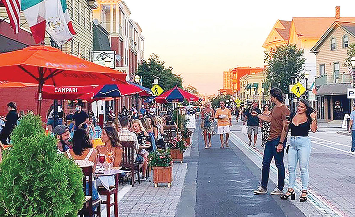 A BRIGHT SPOT: “Al Fresco on the Hill” outdoor dining along Atwells Avenue in Providence has proved to be popular during the warmer months of the COVID-19 pandemic. / COURTESY FEDERAL HILL COMMERCE ASSOCIATION