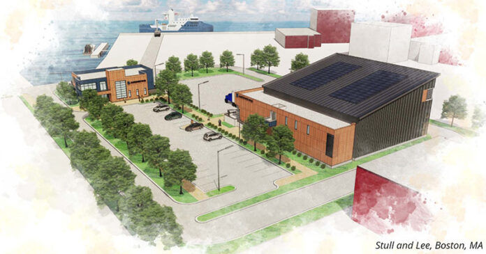MAYFLOWER WIND on Thursday announced details of a bid to connect 1,200 megawatts of power from its offshore wind project at Brayton Point, with an $81 million economic development impact concentrated along the south coast of Massachuestts. Pictured is the operations and maintenance port slated for Fall River's Borden & Remington Ironworks complex. / COURTESY MAYFLOWER WIND