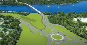 IT’S ALL CONNECTED: A roundabout will be installed on the East Providence side of the Henderson Bridge to provide better access to Waterfront Drive and also slow traffic through the area. / SCREENSHOT OF R.I. DEPARTMENT OF TRANSPORTATION PRESENTATION