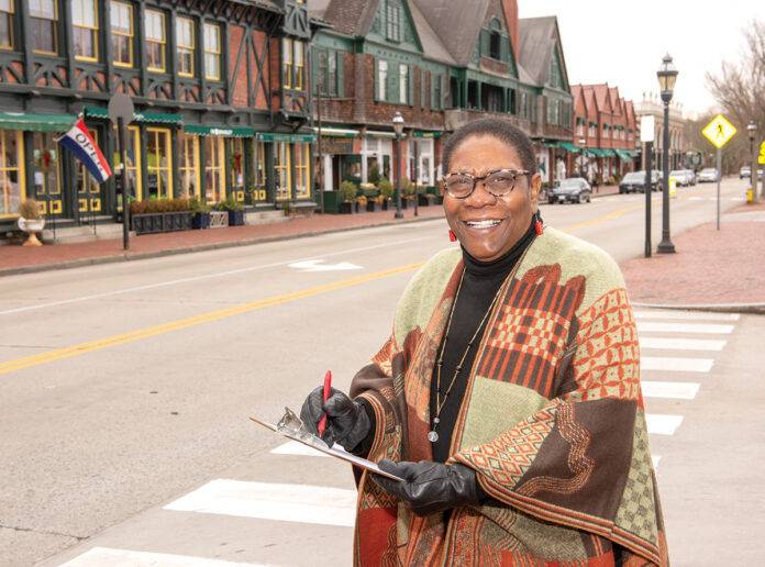 ON THE ROAD: Transportation expert Valerie Southern, owner of Valerie J. Southern Transportation Consultant LLC, monitors foot and car traffic on Bellevue Avenue in Newport as part of her data collection before making safety recommendations for the city’s streets. / PBN PHOTO/DAVID HANSEN ON THE ROAD: Transportation expert Valerie Southern, owner of Valerie J. Southern Transportation Consultant LLC, monitors foot and car traffic on Bellevue Avenue in Newport as part of her data collection before making safety recommendations for the city’s streets. / PBN PHOTO/DAVID HANSEN