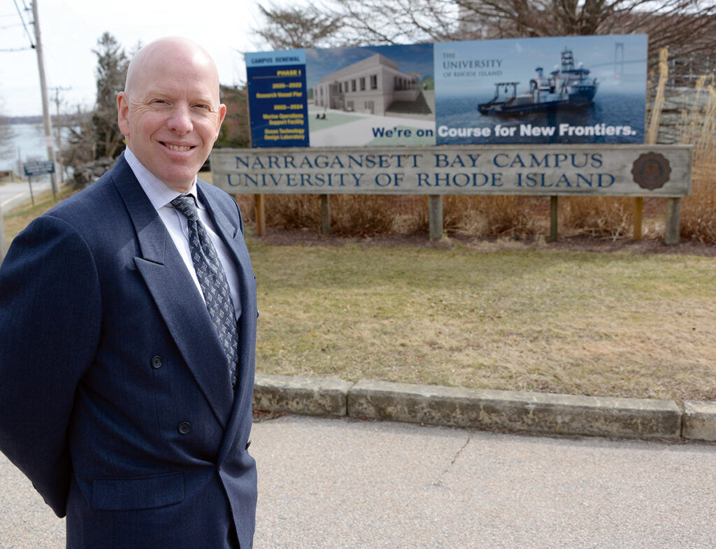 MAN WITH A PLAN: Pete Rumsey is the chief business development officer at the University of Rhode Island Research Foundation in South Kingstown, which has applied for up to $100 million in federal grant money to develop the state’s blue economy. / PBN PHOTO/ELIZABETH GRAHAM