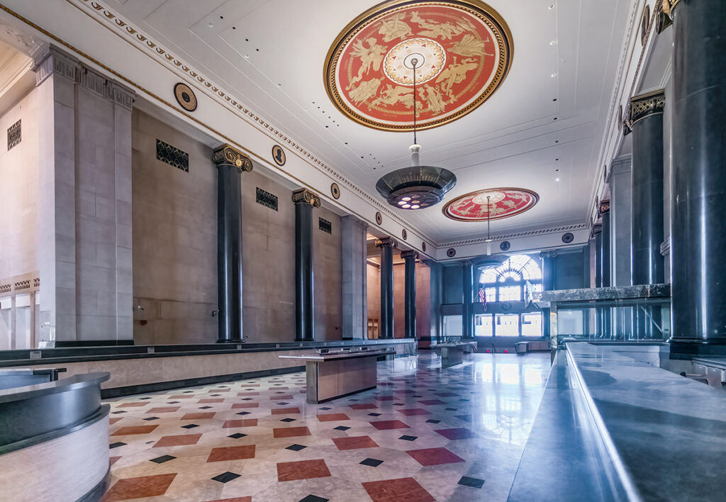 A QUIET PLACE: The lobby of the Industrial Trust Co. Building, which also once served as a bank branch, has changed little since Bank of America Corp. moved out in 2013 leaving the skyscraper vacant. / PBN PHOTO/MICHAEL SALERNO