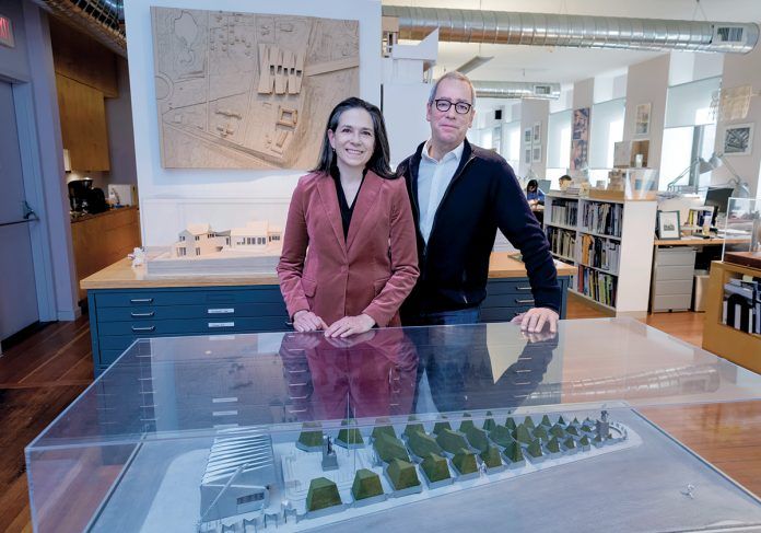 WINNING DESIGNS: Kyna Leski and Chris Bardt, owners of modern-architecture firm 3SIXO LLC in Providence, received a 2017 American Institute of Architects award for a modern home in Montauk, N.Y., and both were recently inducted into DESIGNxRI’s Rhode Island Design Hall of Fame. / PBN PHOTO/MICHAEL SALERNO WINNING DESIGNS: Kyna Leski and Chris Bardt, owners of modern-architecture firm 3SIXO LLC in Providence, received a 2017 American Institute of Architects award for a modern home in Montauk, N.Y., and both were recently inducted into DESIGNxRI’s Rhode Island Design Hall of Fame. / PBN PHOTO/MICHAEL SALERNO