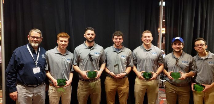 SIX STUDENTS FROM the construction management program at Roger Williams University finished second in the Associated Schools of Construction Region 6/7 competition held in Sparks, Nev., Feb. 7-9. Pictured, from left: Michael Emmer, RWU professor of construction management, with Nate Dionne, Nick Morrison, Greg Pomerleau, Carl Anderson, Jon Gomes and Ruben Fonseca. / COURTESY ROGER WILLIAMS UNIVERSITY SIX STUDENTS FROM the construction management program at Roger Williams University finished second in the Associated Schools of Construction Region 6/7 competition held in Sparks, Nev., Feb. 7-9. Pictured, from left: Michael Emmer, RWU professor of construction management, with Nate Dionne, Nick Morrison, Greg Pomerleau, Carl Anderson, Jon Gomes and Ruben Fonseca. / COURTESY ROGER WILLIAMS UNIVERSITY