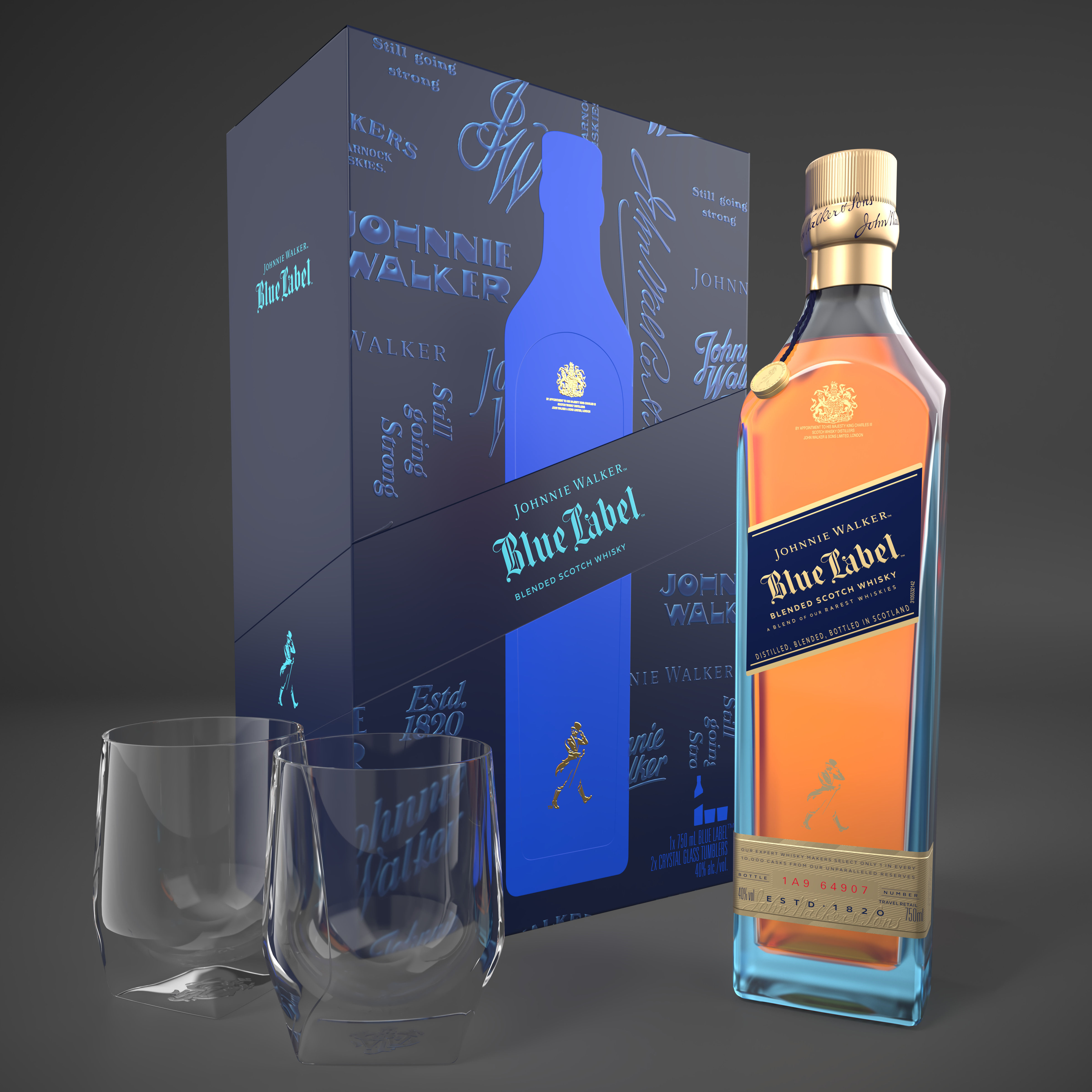 Johnnie Walker Blue 750ml w/2 Glasses Gift Set :: Blended Scotch