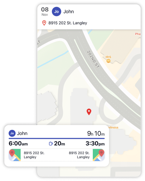 GPS location clock in & out timesheet tracking