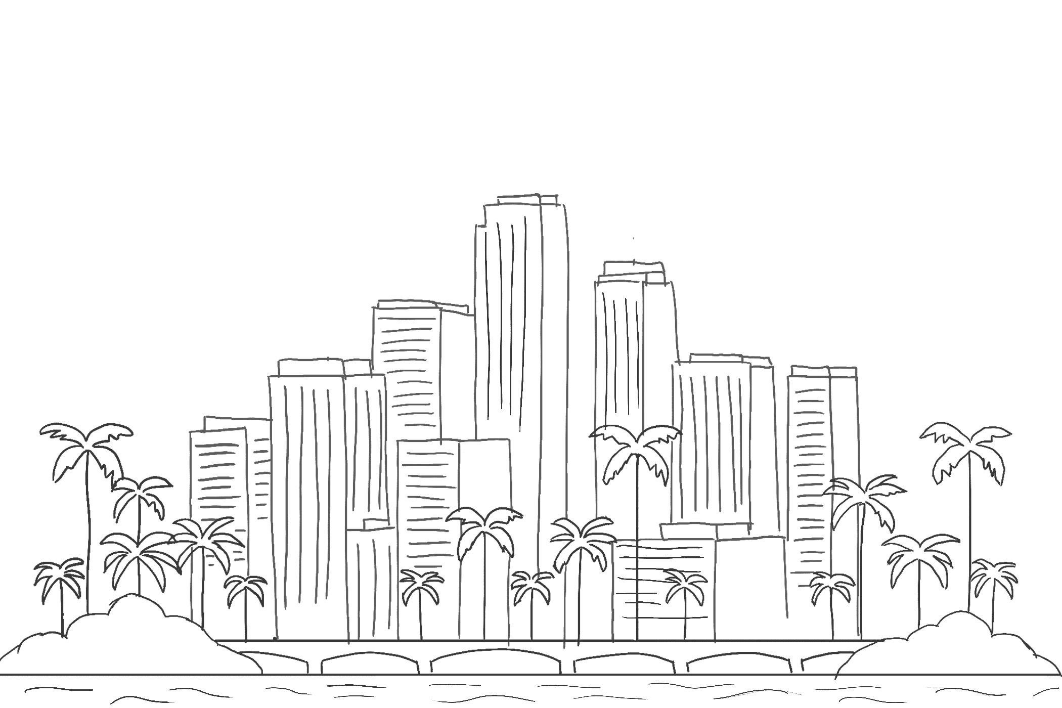Boceto de la ilustración de Miami para La vuelta al mundo 3