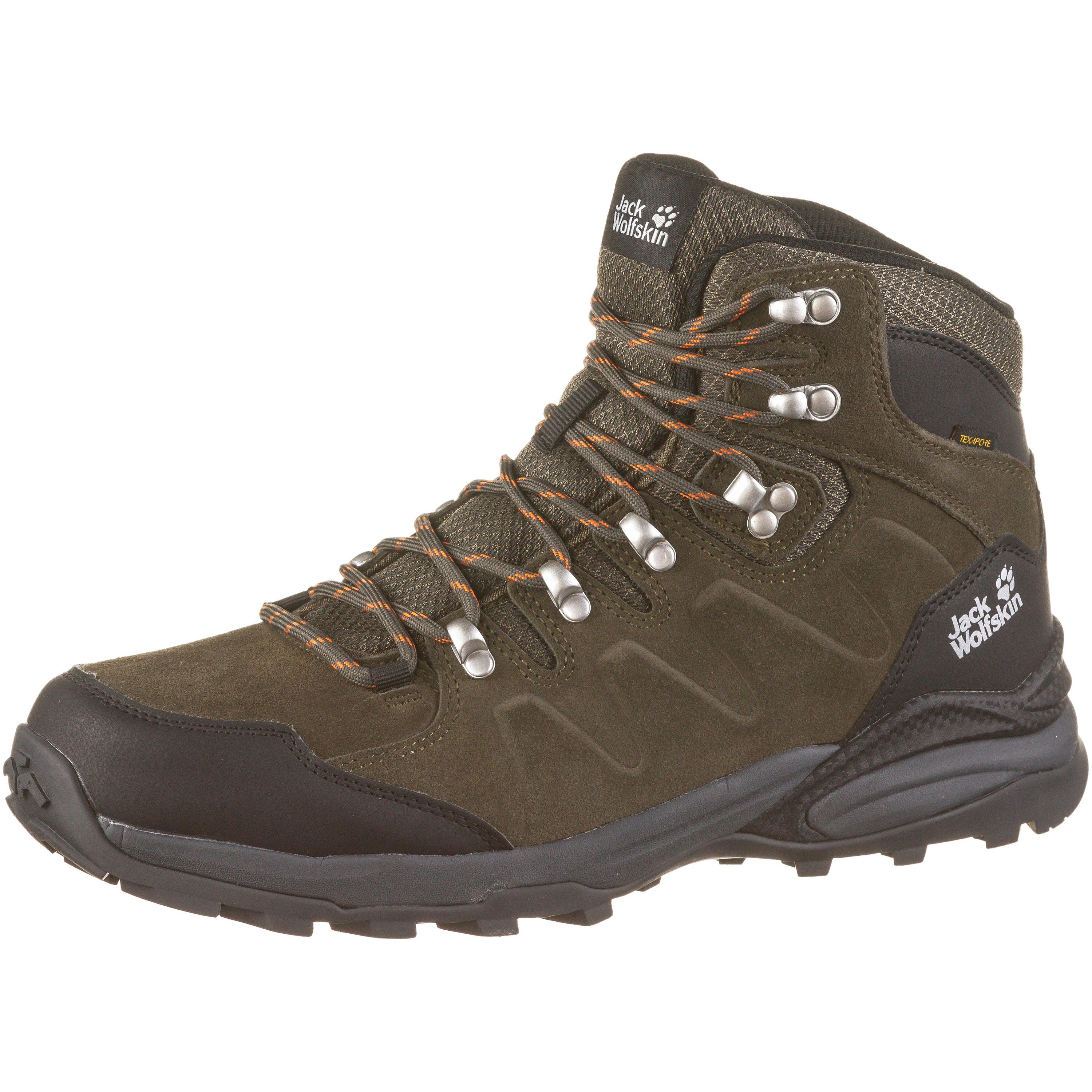 Jack Wolfskin Refugio Texapore Mid Men Wasserdichte Wanderschuhe aus Leder Männer 41 grün khaki / phantom