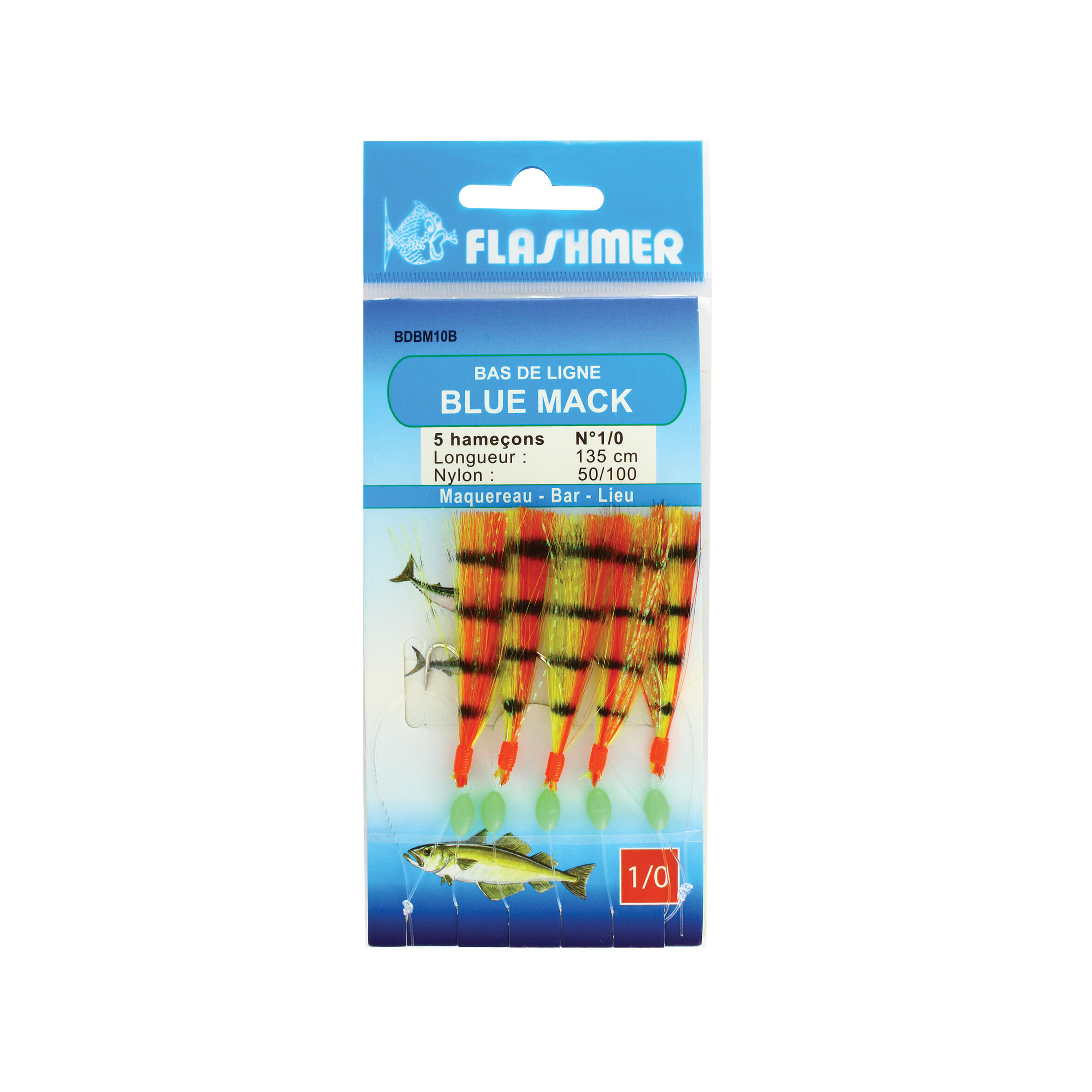 Flashmer Vorfach Meeresangeln Blue Mack Haken 1/0 gelb u. rot