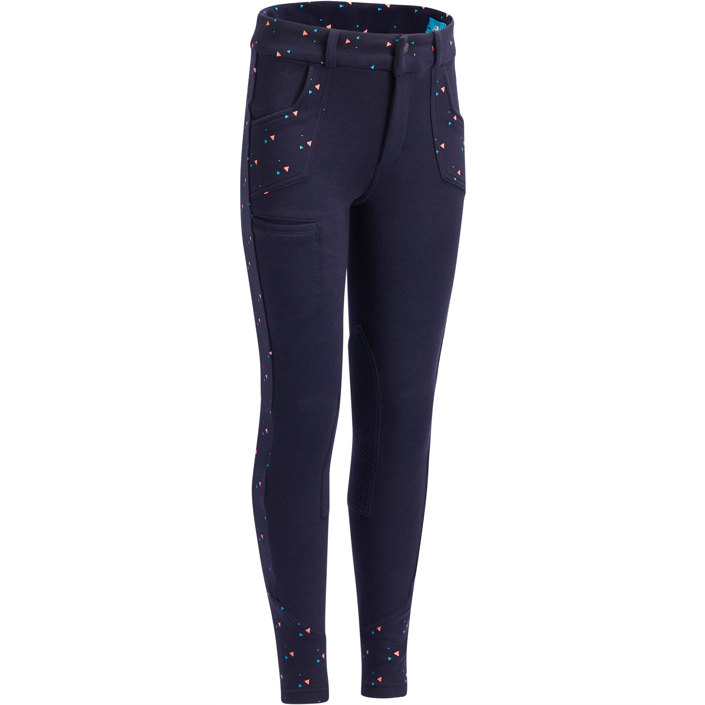 Fouganza Reithose 120 Kniebesatz Stoff Kinder marineblau