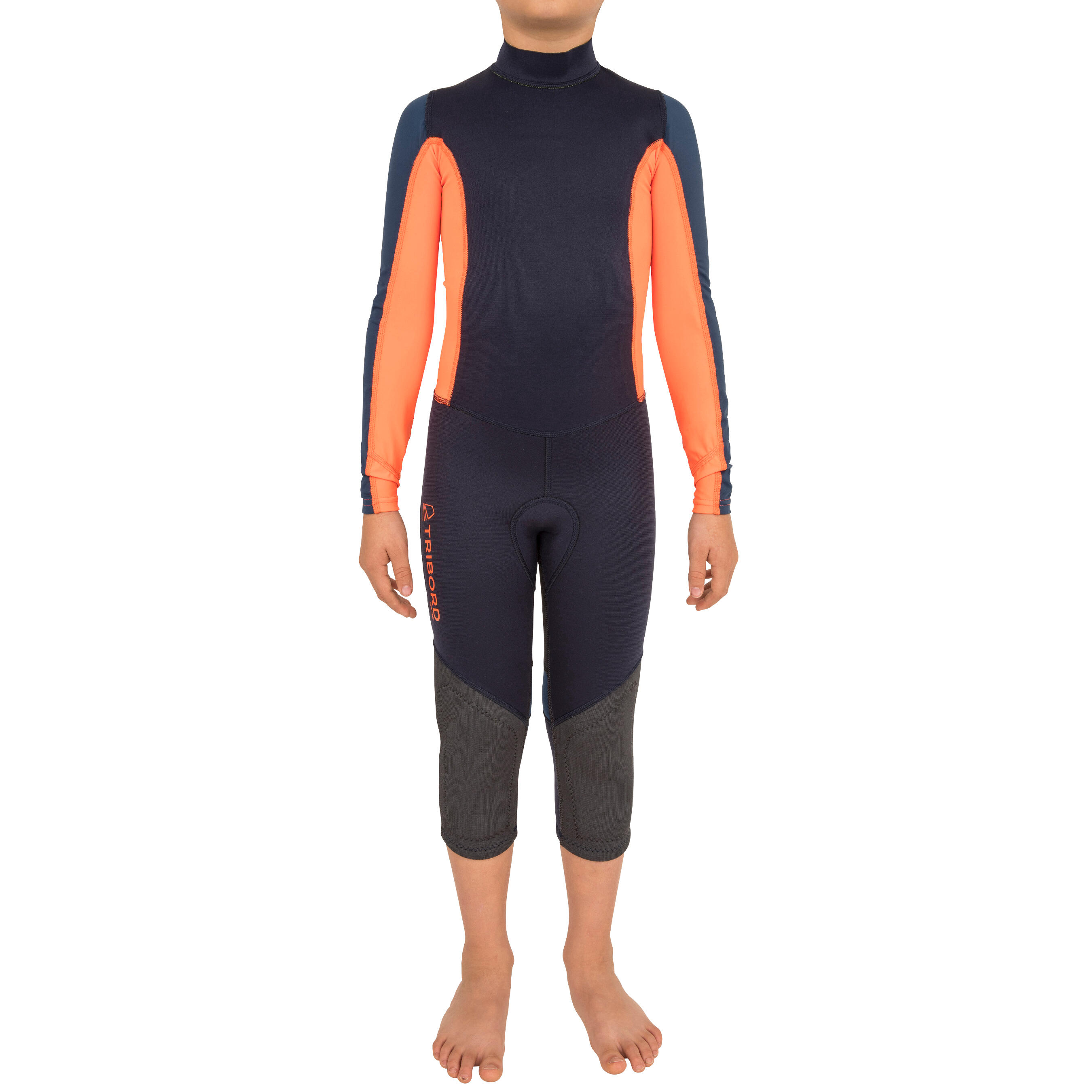 Tribord Neoprenanzug Dinghy 500 UV-Schutz Neopren 1 mm Kinder dunkelblau/orange