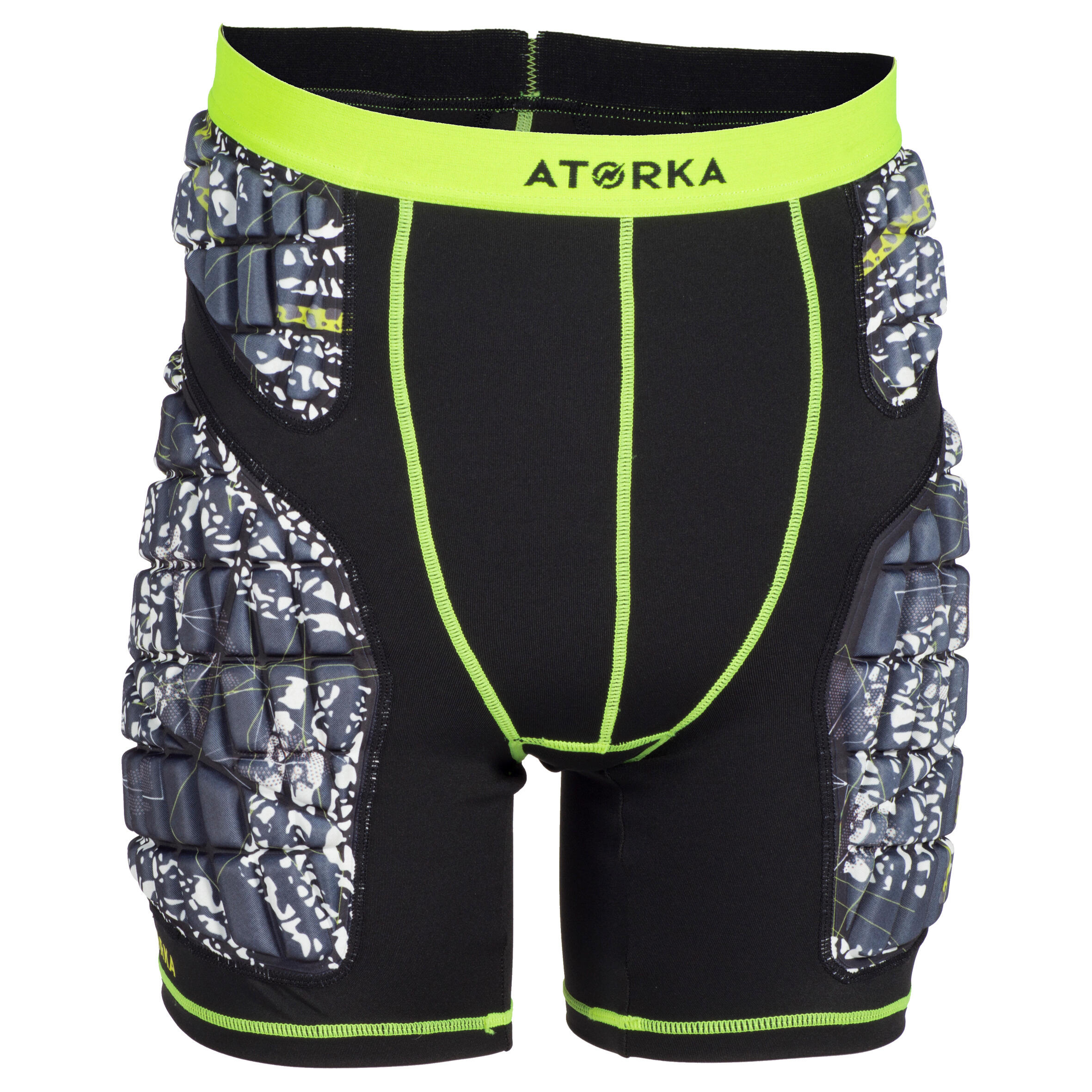 Atorka Unterziehshorts Handball gepolstert H500 Erwachsene schwarz/gelb TLP