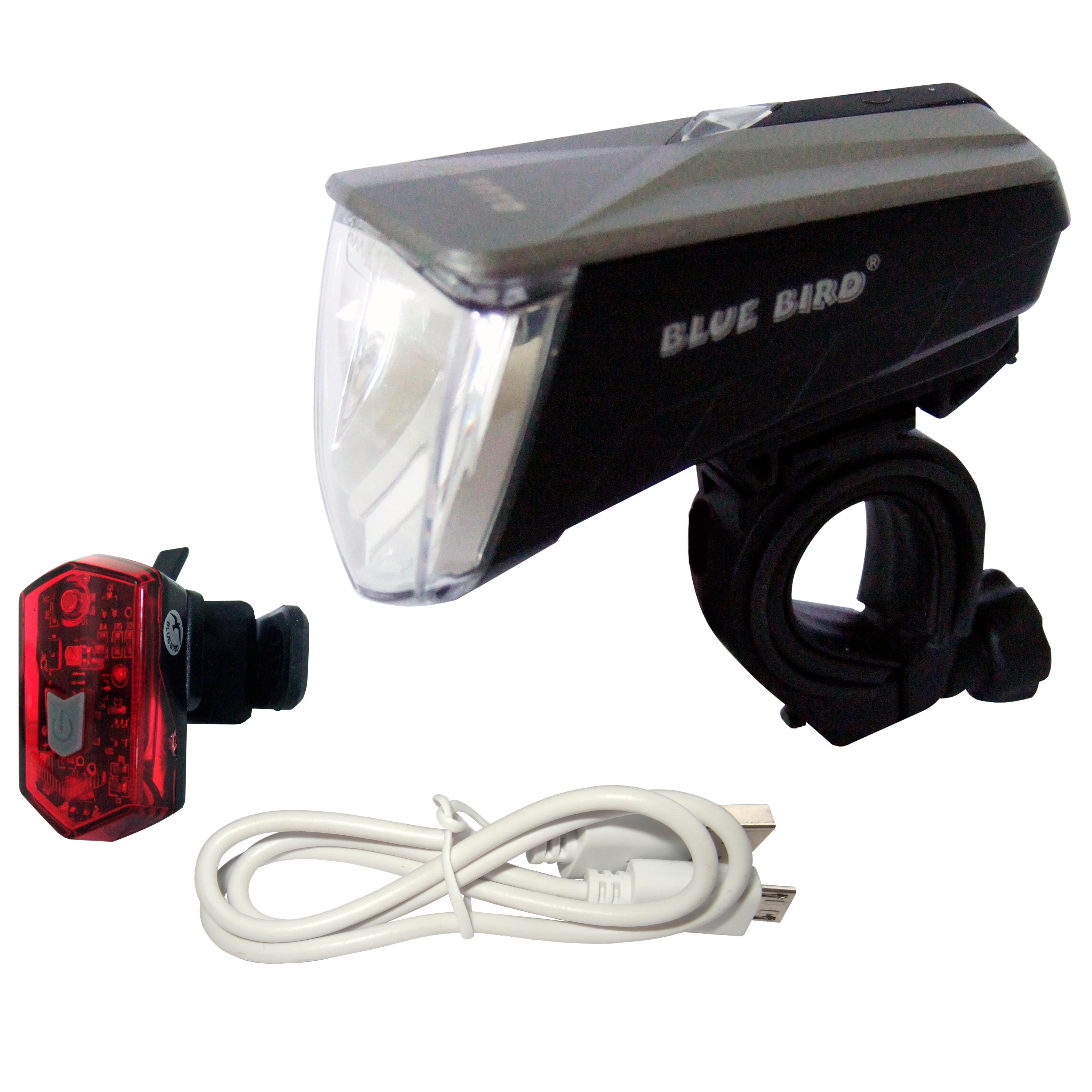 Blue Bird Fahrradbeleuchtung Set Front-/Rücklicht Bluebird LED 80/40/15 LUX USB LOS