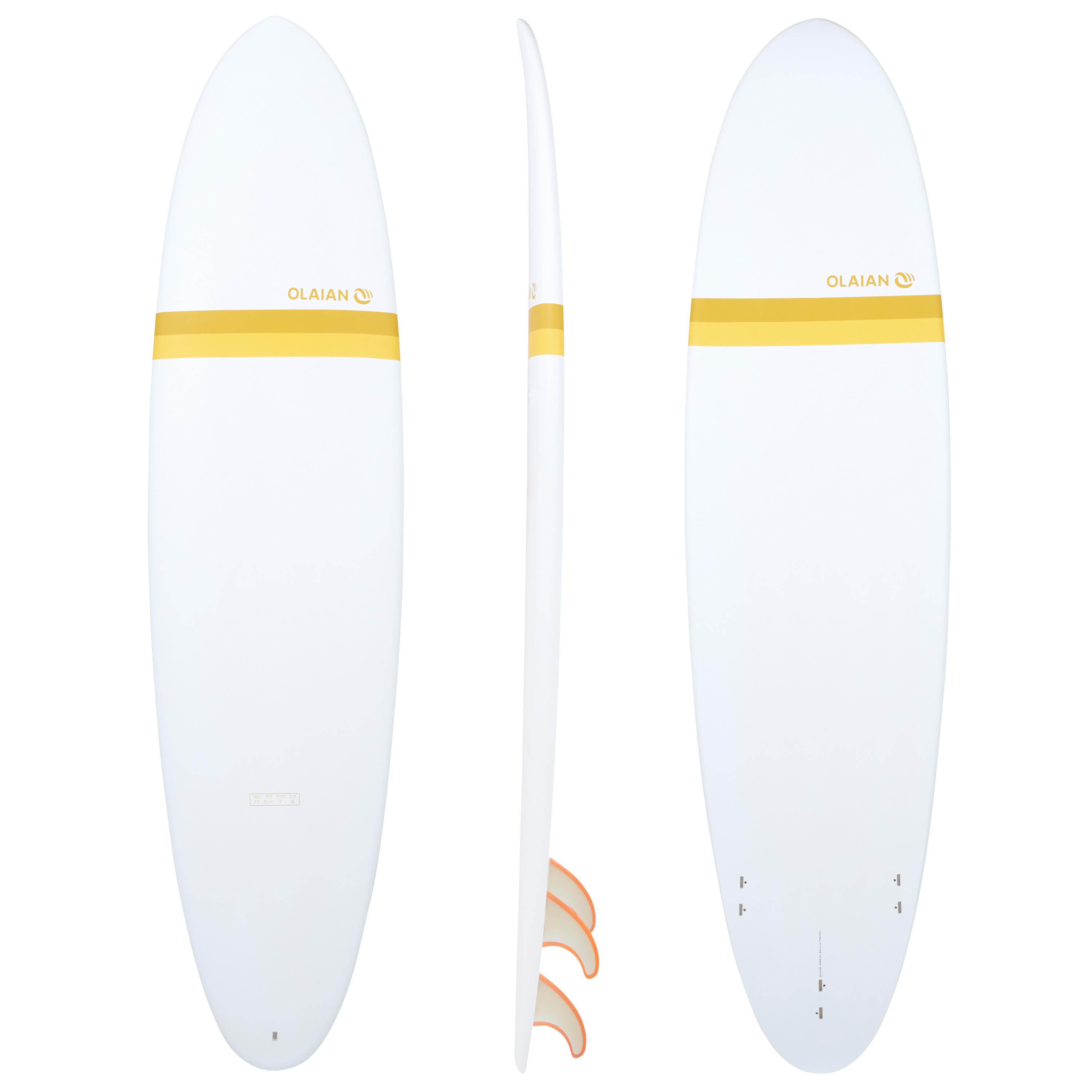 Olaian Surfboard Hardboard 500 Evolutive 7'2" mit 3 Finnen