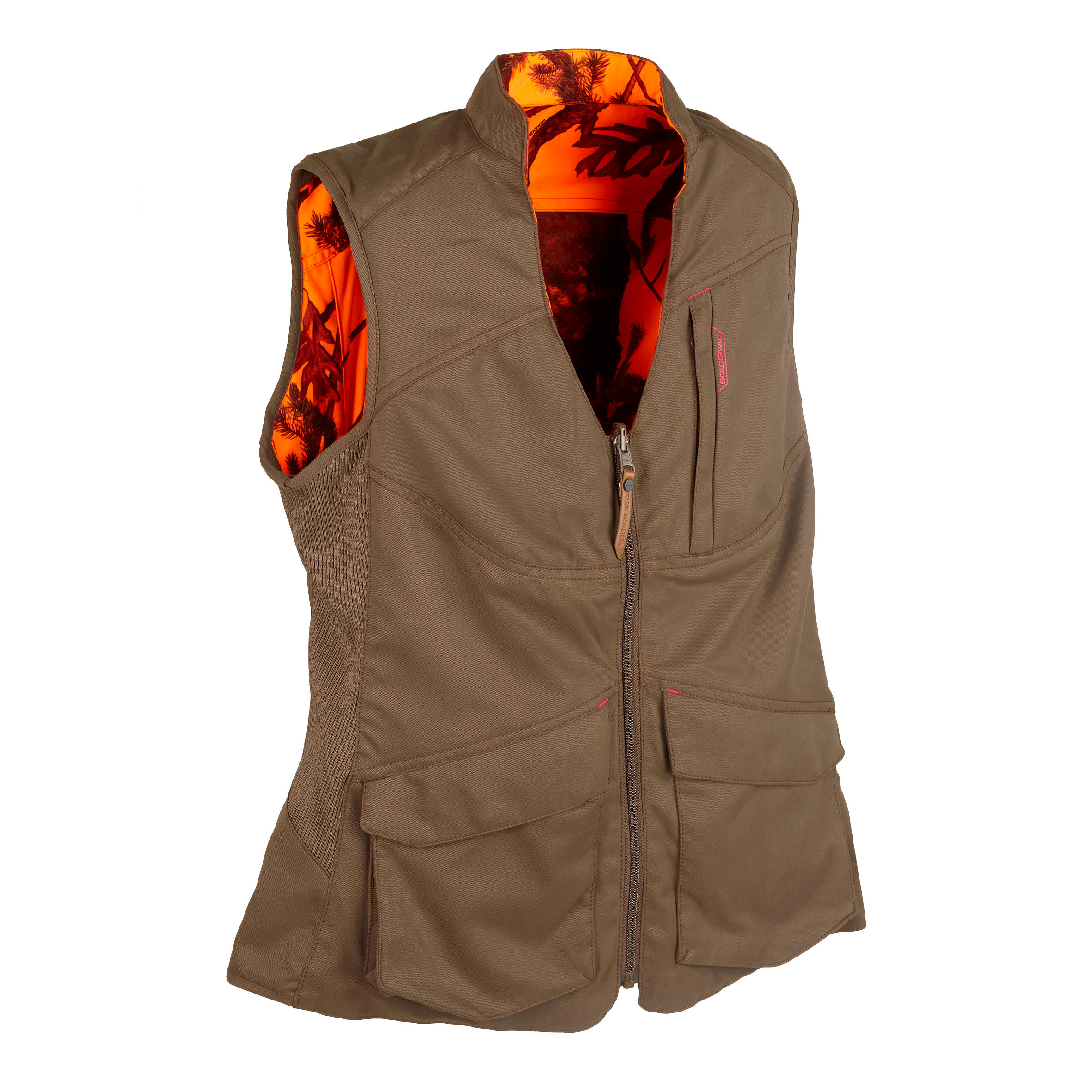 Solognac Jagdweste Damen 500 wendbar braun, camouflage / orange