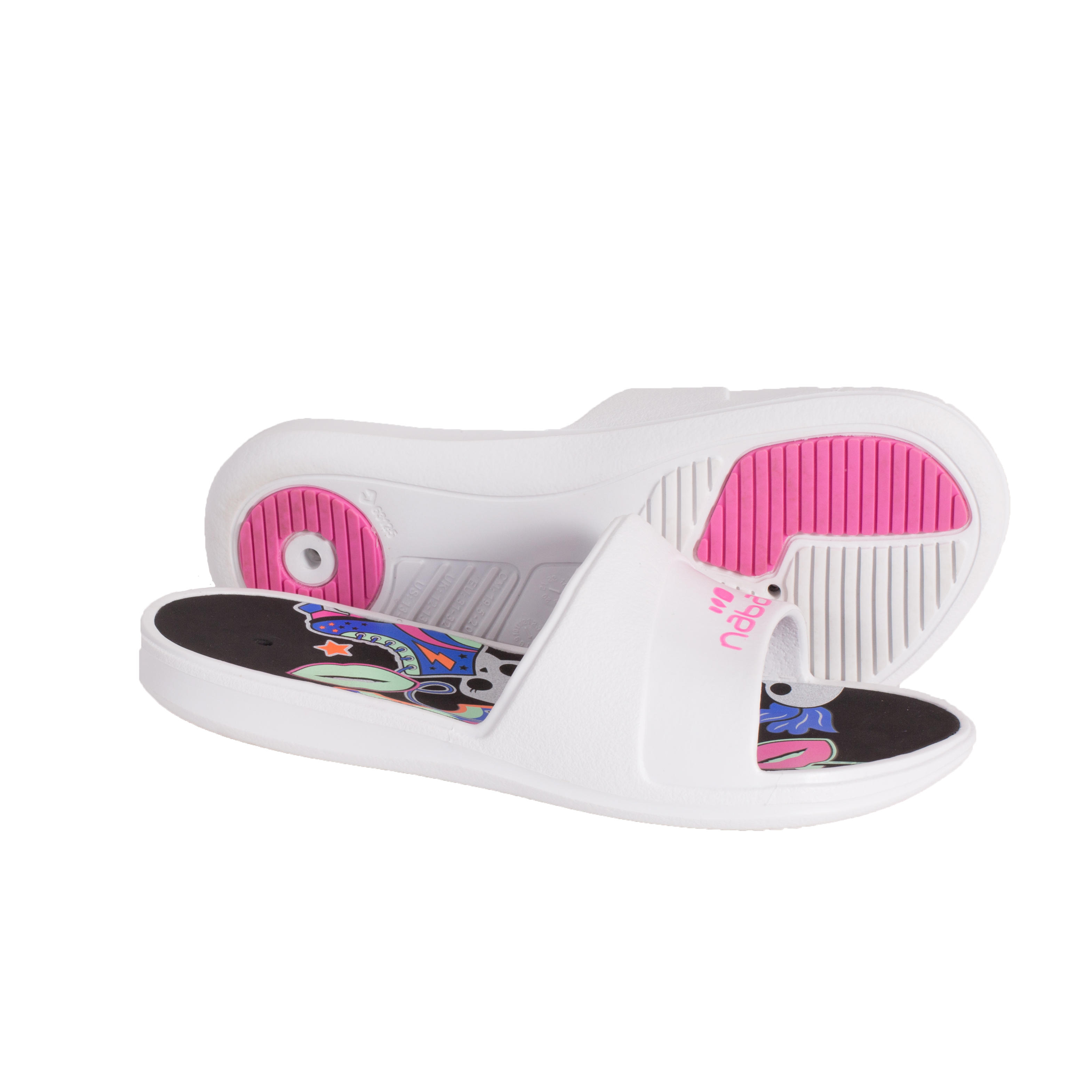 Nabaiji Badelatschen Slap 500 Kinder Derby weiss/schwarz