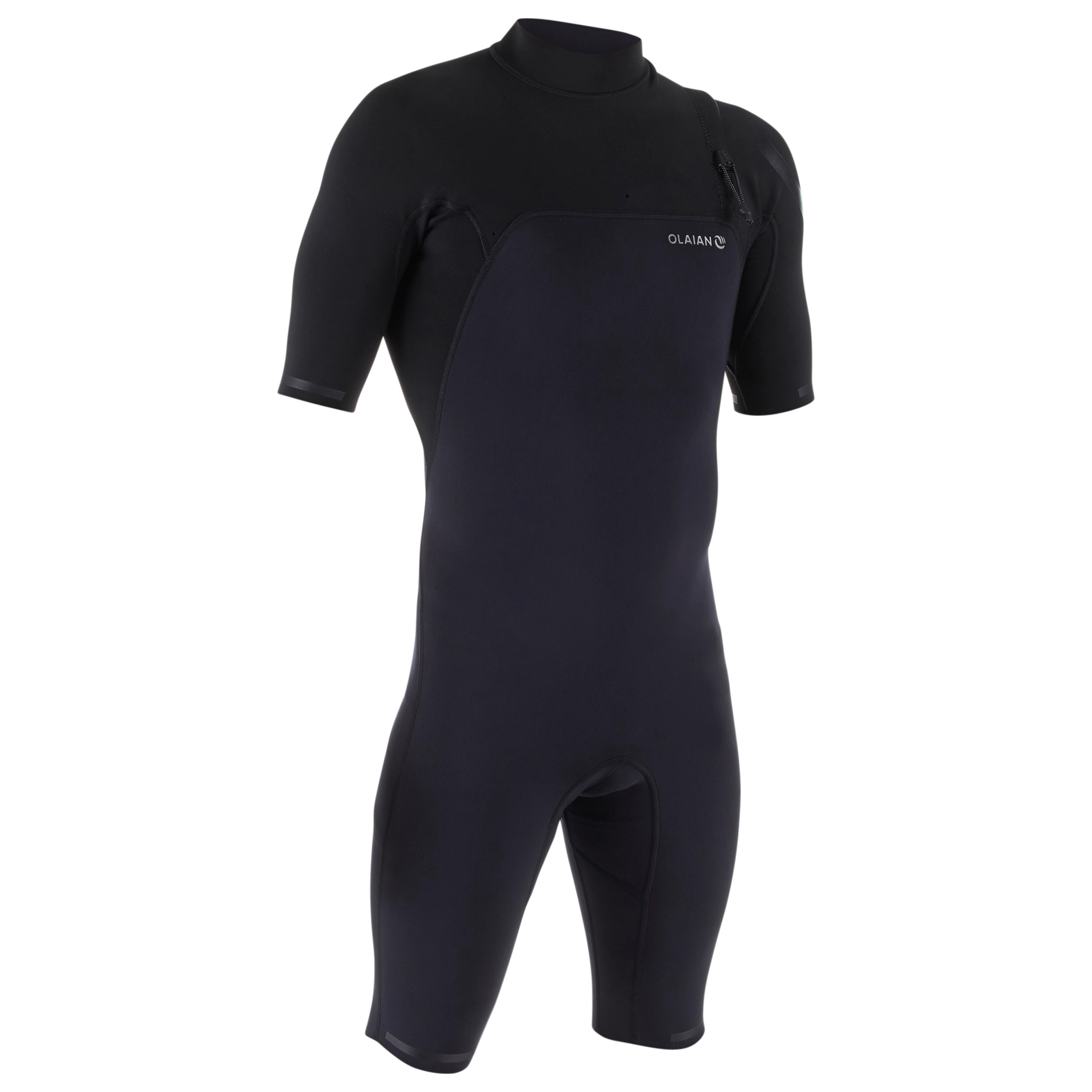 Olaian Neoprenanzug Shorty Surfen Herren No Zip kurzarm 900 schwarz