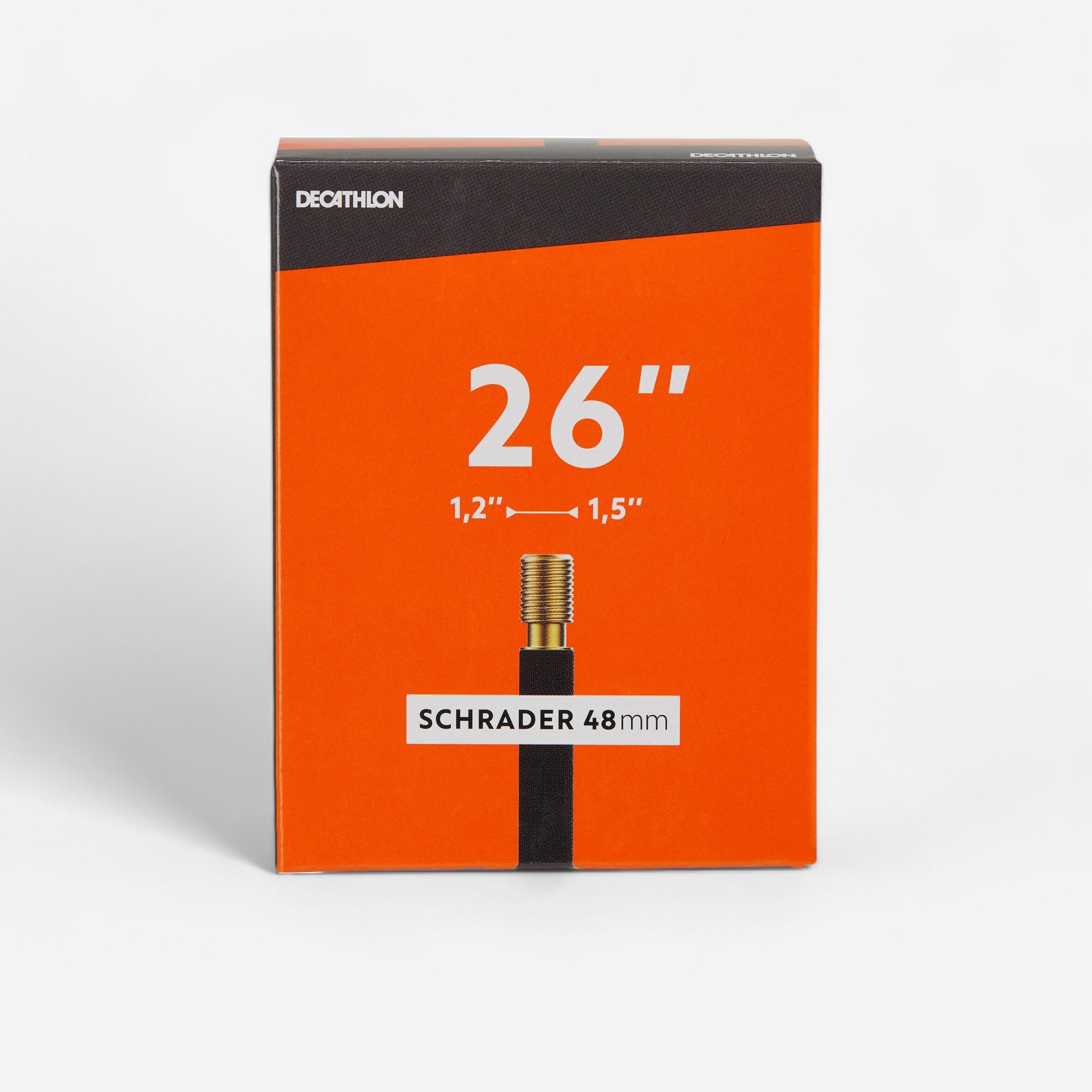 Decathlon Fahrradschlauch 26 Zoll × 1,2/1,5 Autoventil (Schrader) 48 mm