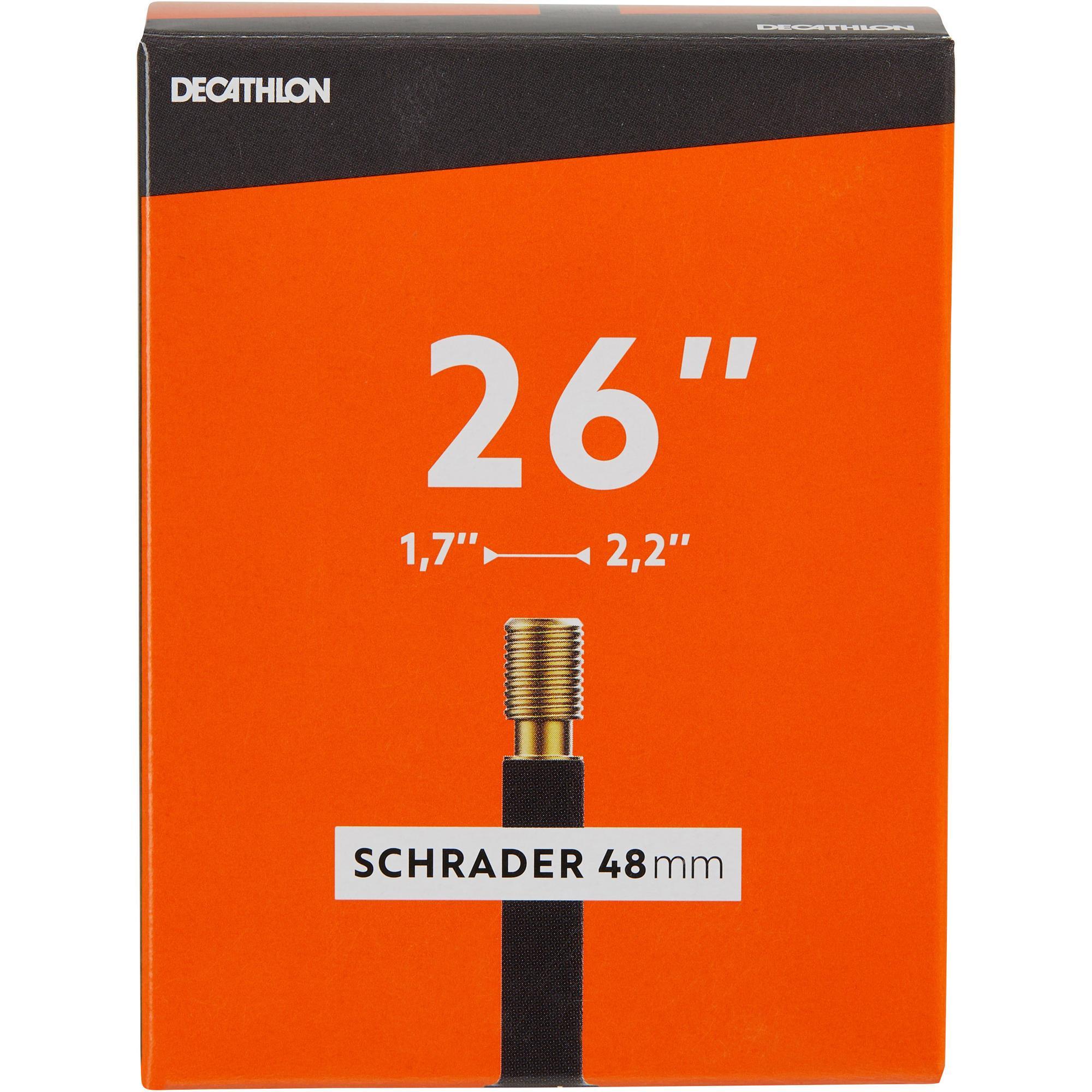 Decathlon Fahrradschlauch 26 Zoll × 1,7/2,2 Autoventil (Schrader) 48 mm