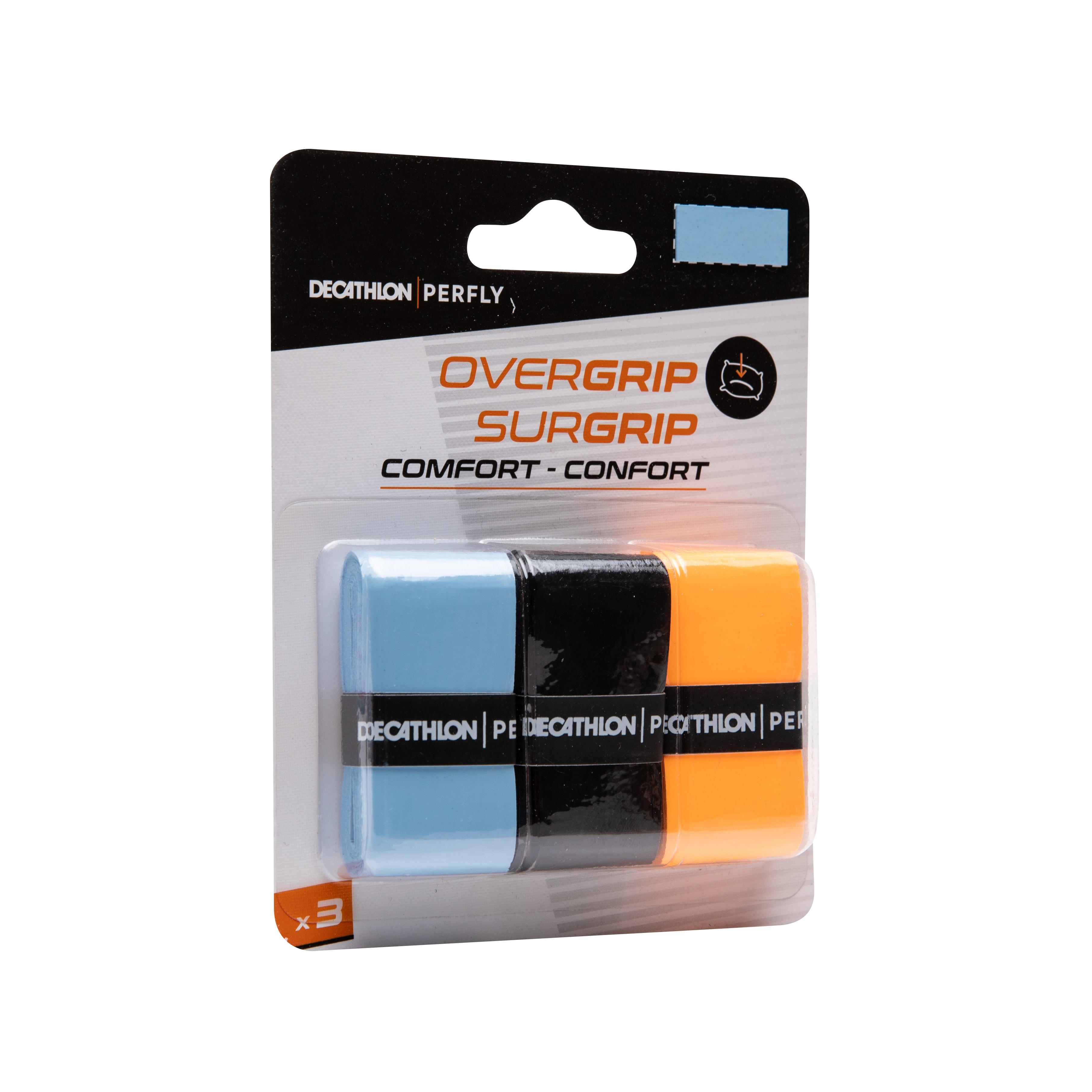 Perfly Griffband Badminton Overgrip Comfort 3er-Pack blau/schwarz/orange