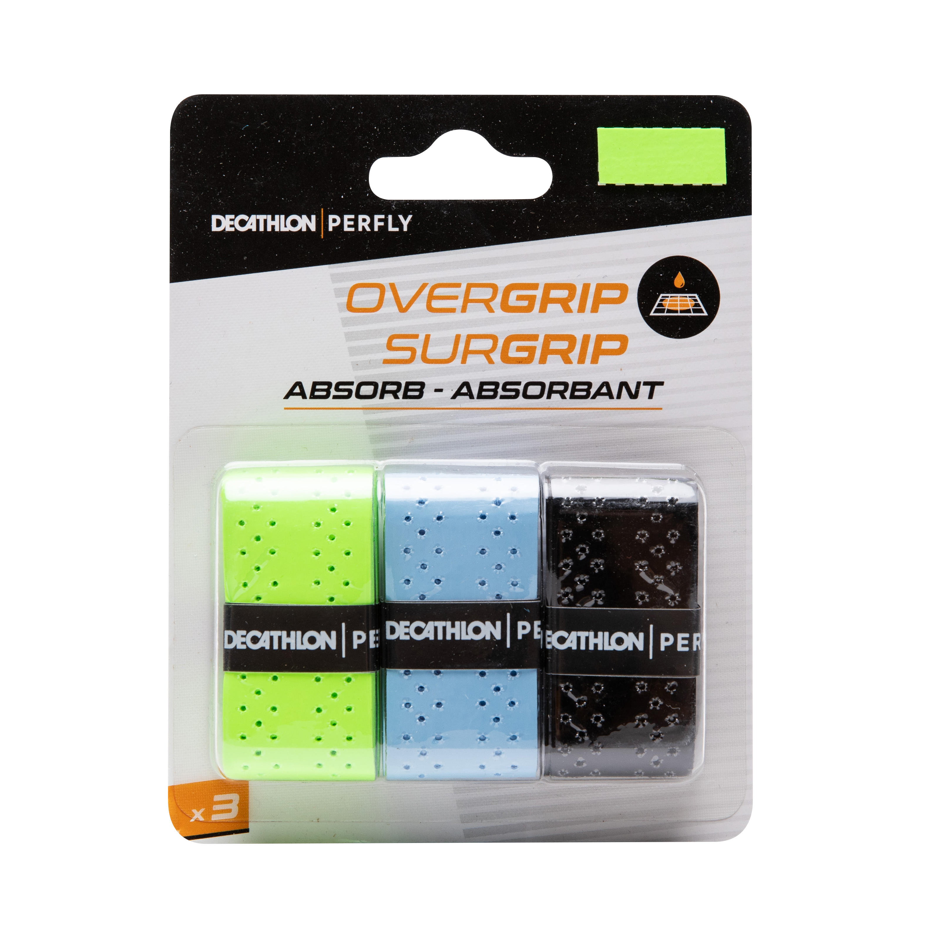 Perfly Griffband Badminton Overgrip Quickdry 3er-Pack schwarz/blau/grün