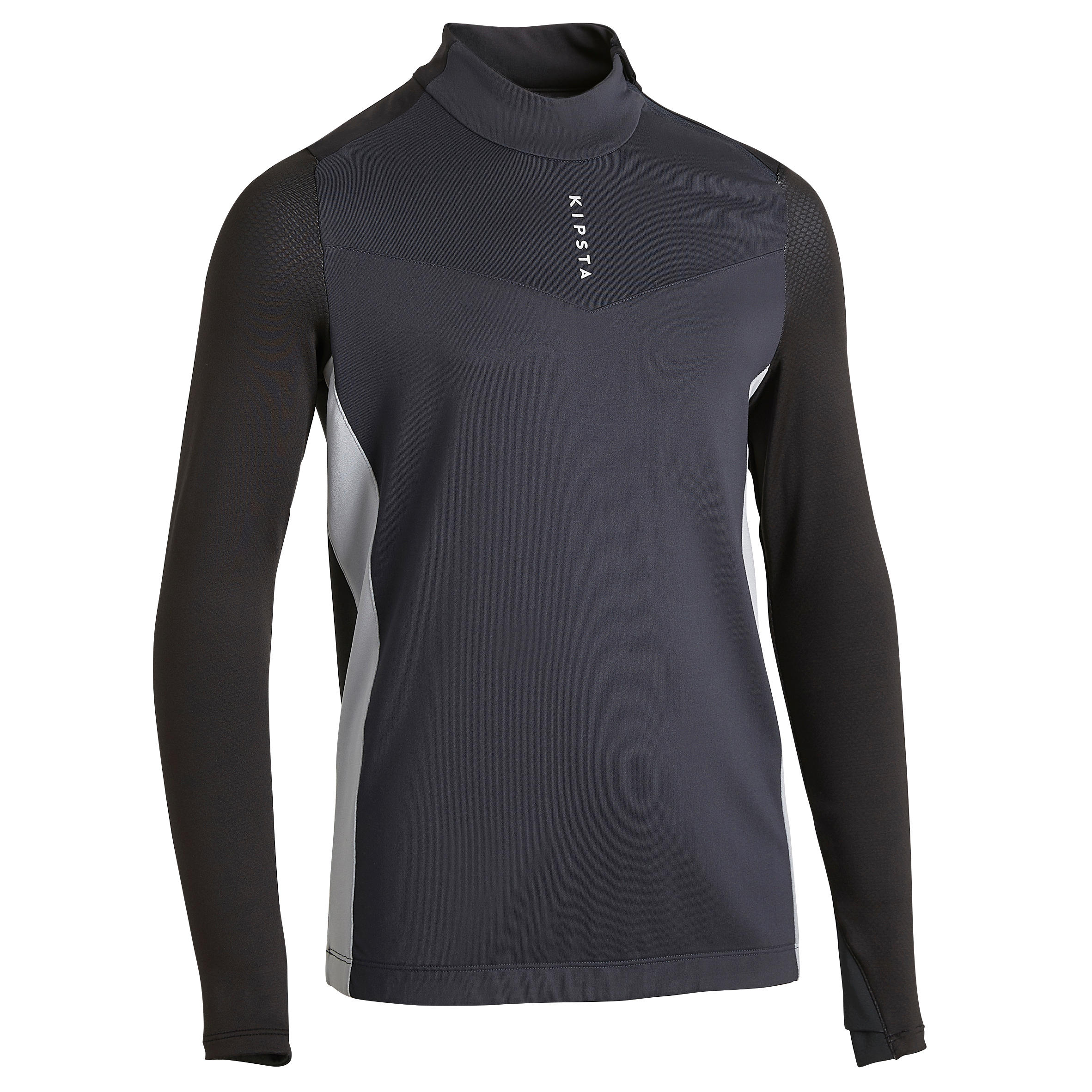 Kipsta Sweatshirt Fussball T900 1/2 Zip Kinder schwarz/grau