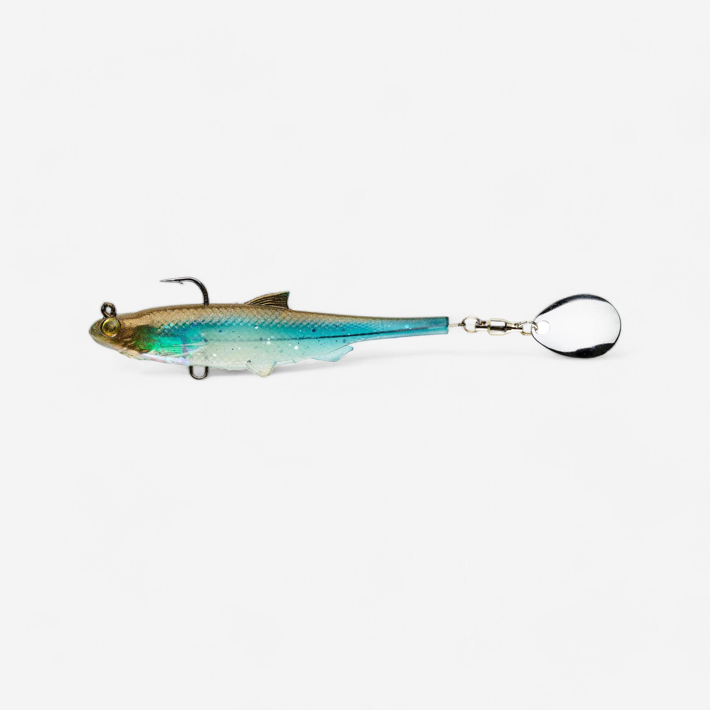 Caperlan Gummiköder Shad mit Spinnerblatt Roachspin 70 blauer Rücken Spinnfischen