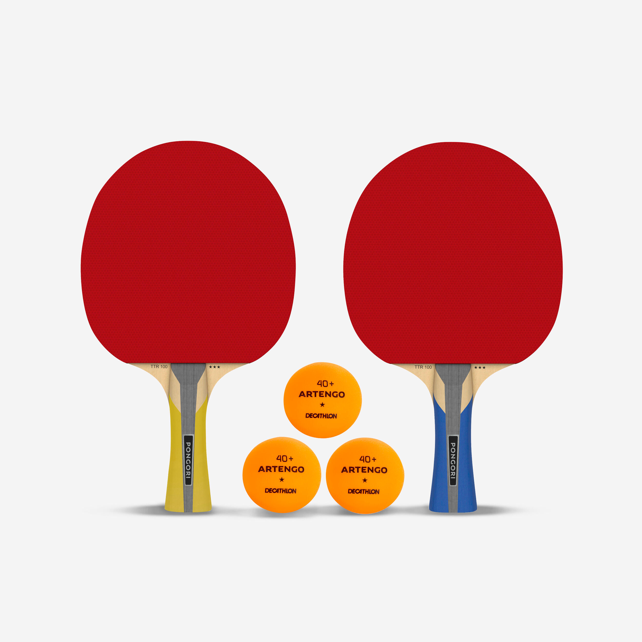 Pongori Tischtennis-Set 2 Schläger TTR 100 3* Allround und 3 Bälle orange TTB 100* 40+