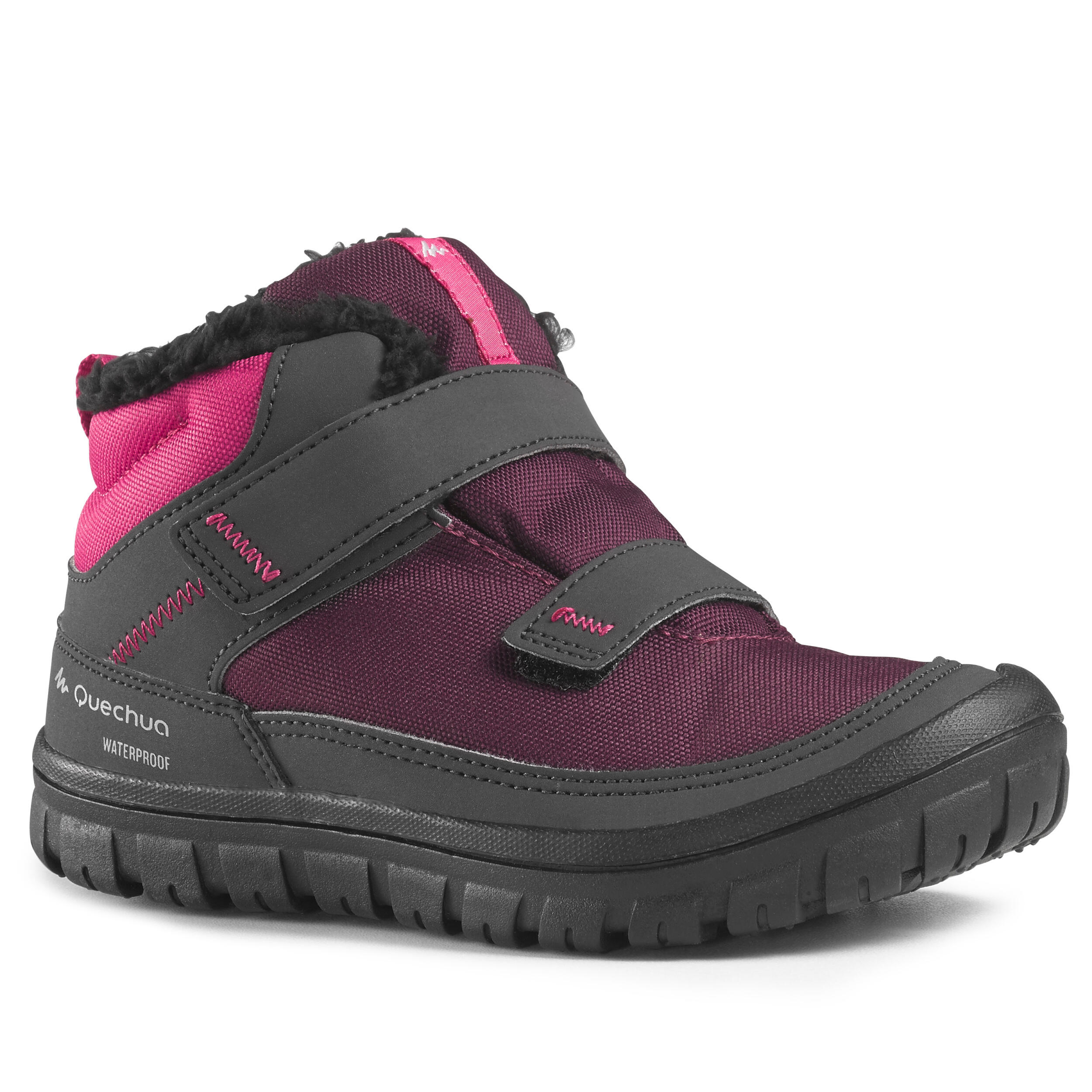 Quechua Winterschuhe Winterwandern SH100 Warm Wasserdicht Klettband Kinder 24–32 schwarz
