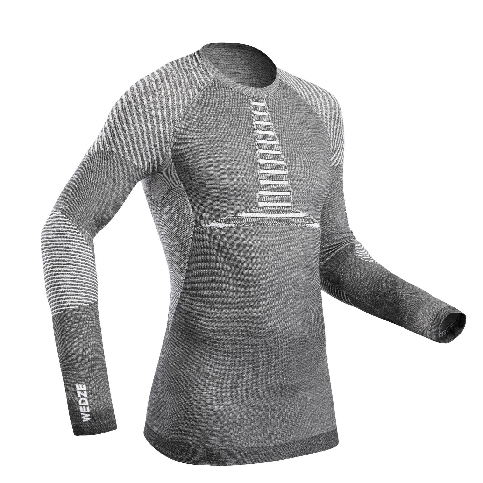 Wedze Skiunterwäsche Funktionsshirt Herren - BL 980 Seamless Wolle grau