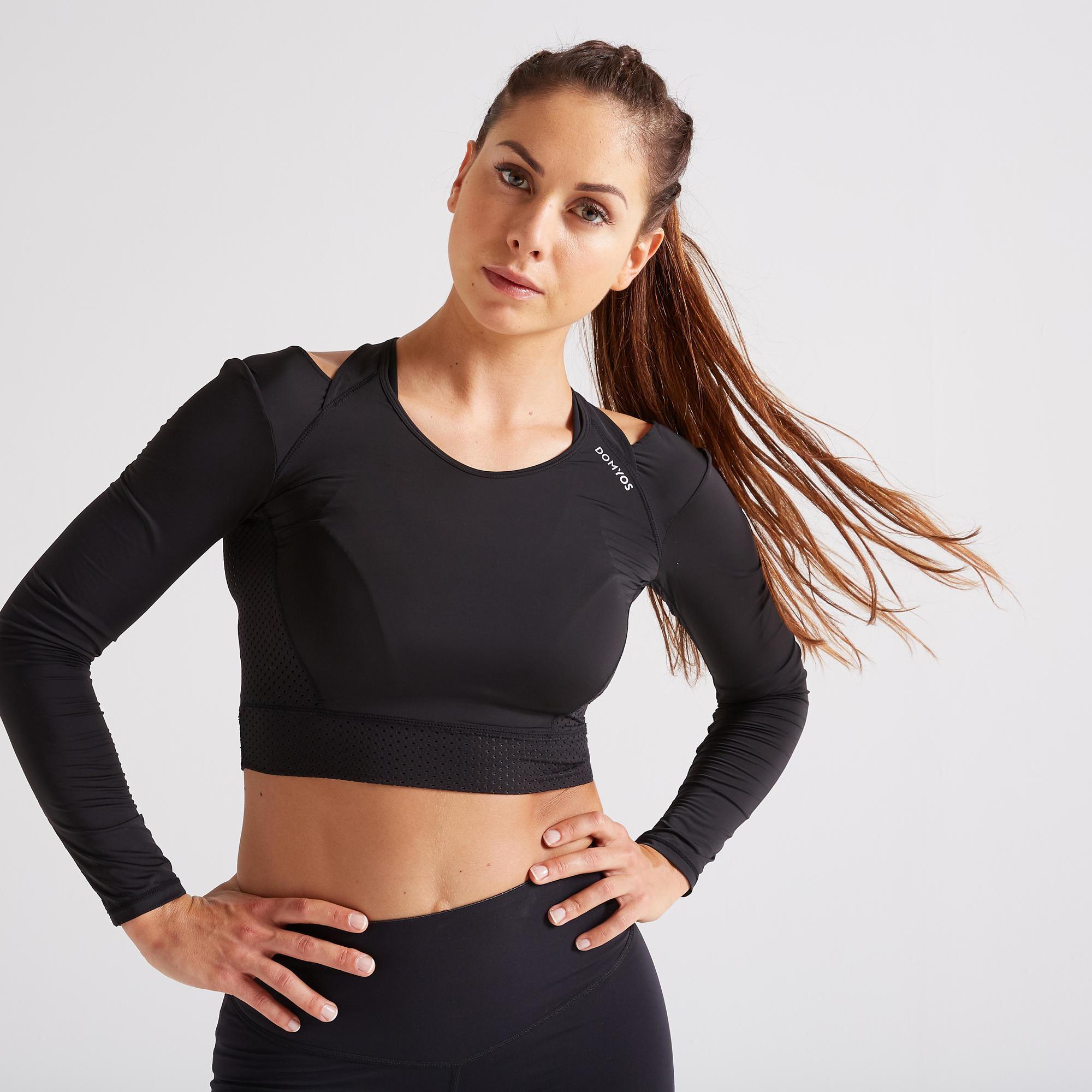 Domyos Langarmshirt Crop Top Fitness