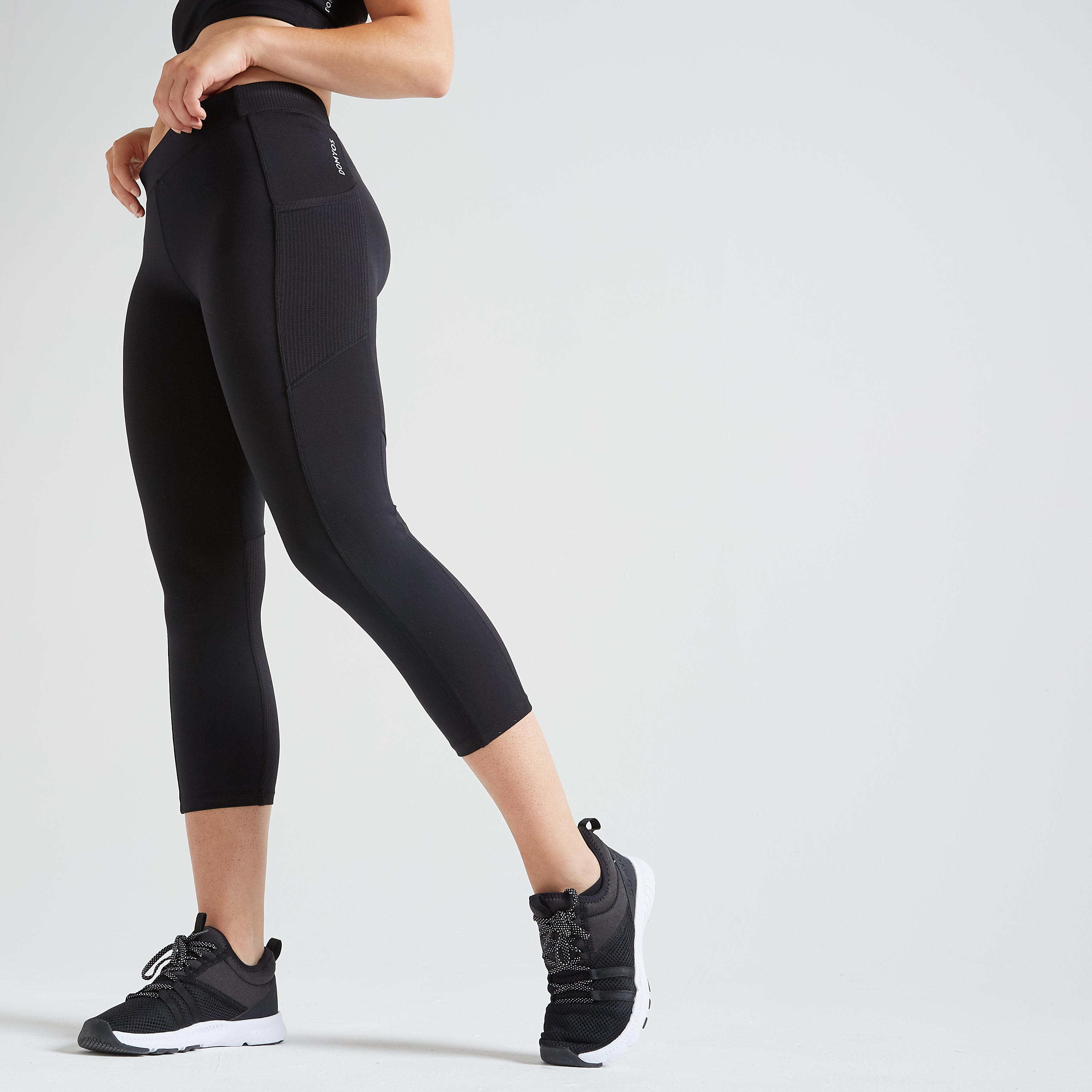 Domyos 7/8-Leggings FLE 120 Fitness mit Smartphonetasche schwarz YHZ