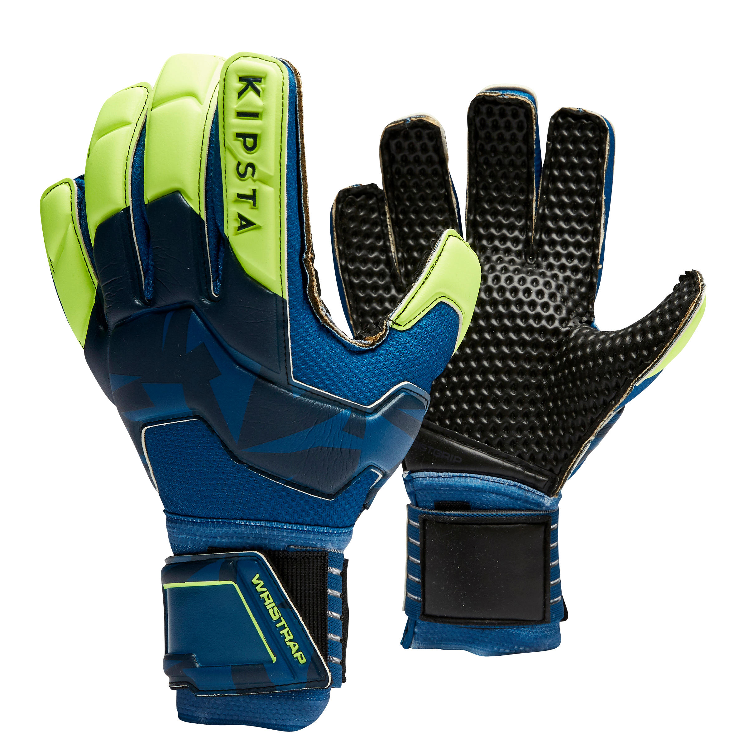 Kipsta Torwarthandschuhe F500 geriffelt Kinder blau/gelb