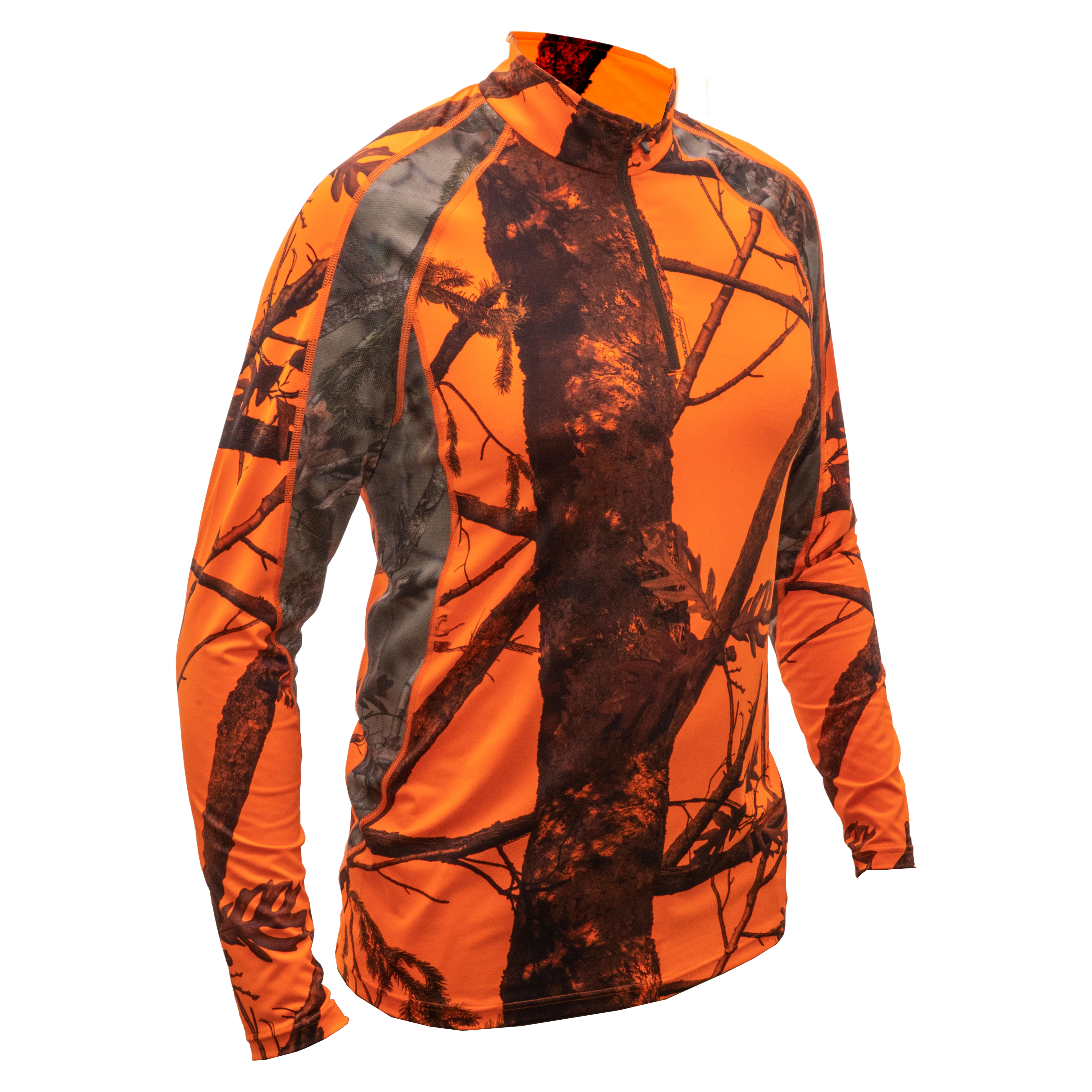 Solognac Jagdshirt langarm 500 atmungsaktiv, camouflage/ orange