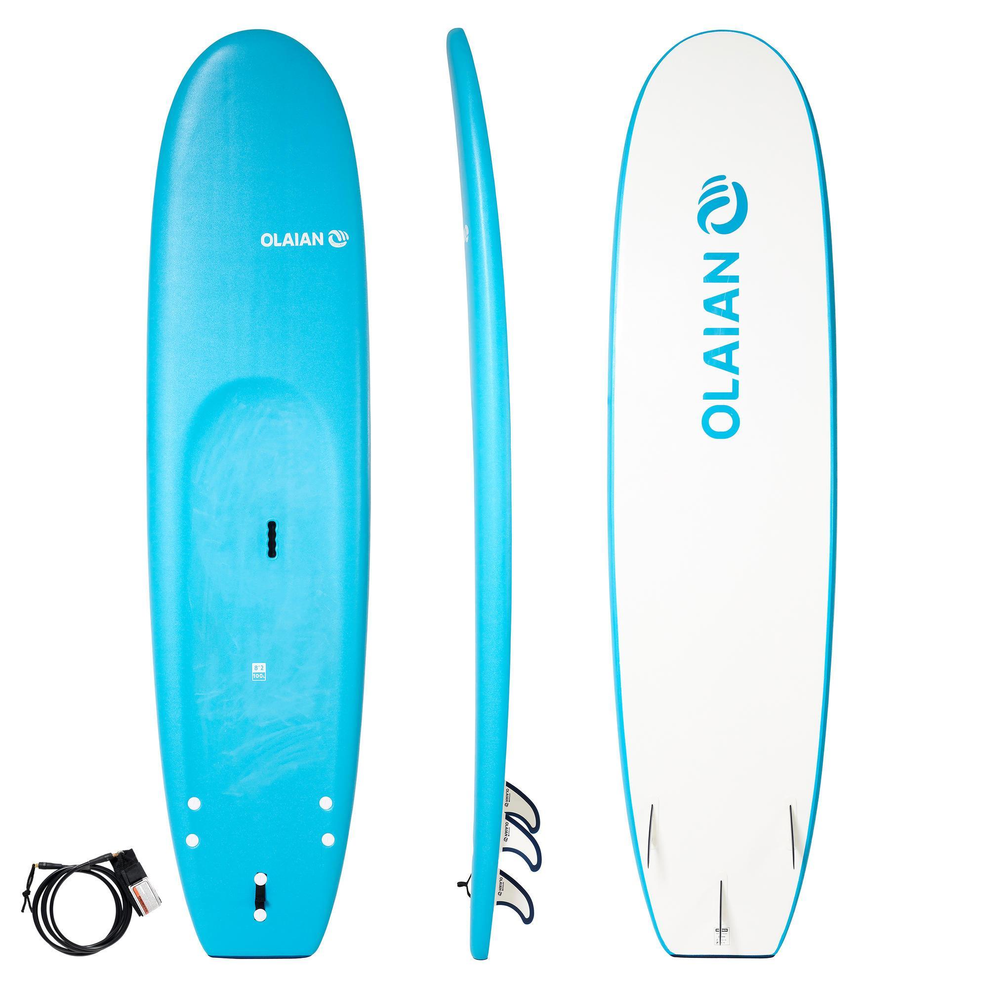 Olaian Surfboard Mousse 100 8'2" inklusive Leash und 3 Finnen