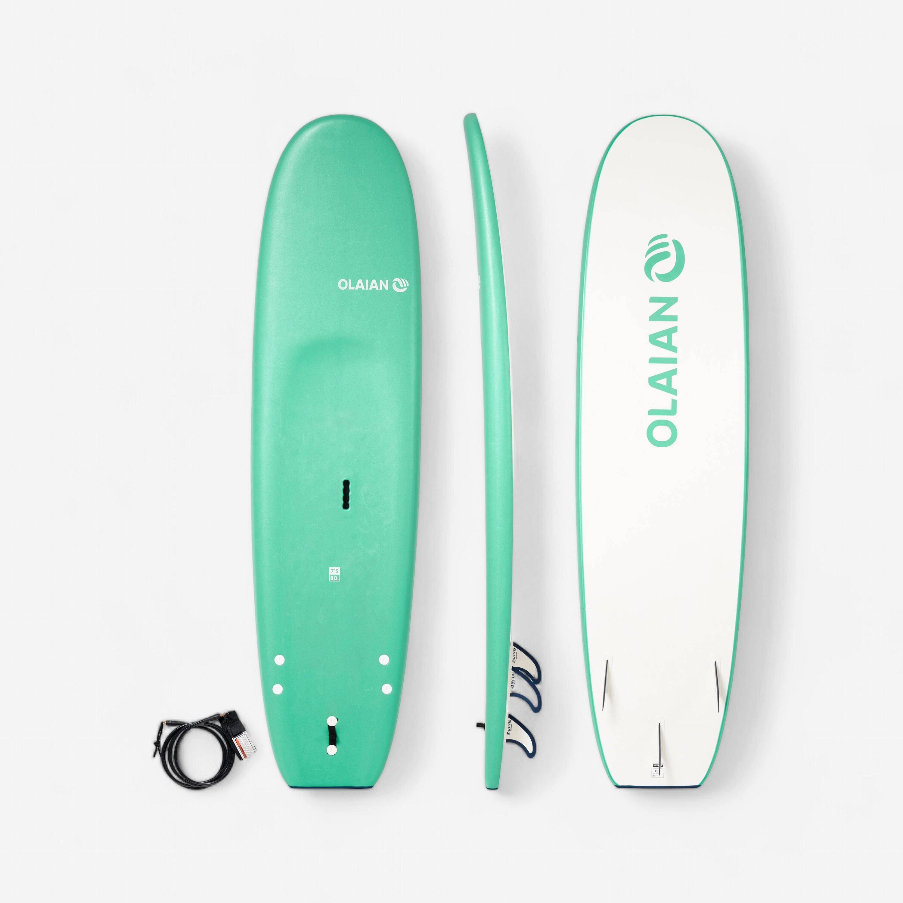 Olaian Surfboard Schaumstoff 100 7'5" inkl. Leash und 3 Finnen