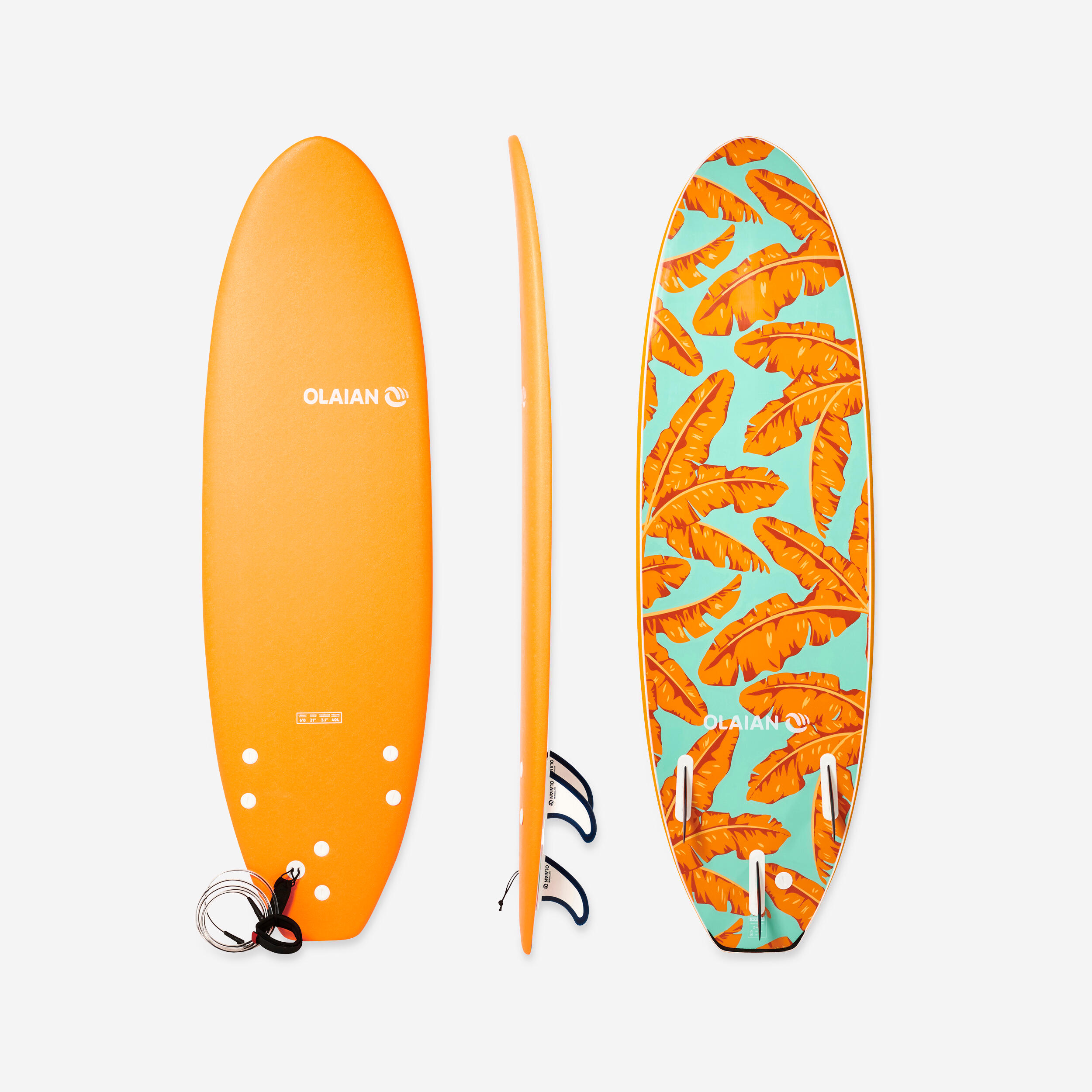 Olaian Surfboard Schaumstoff 500 6' inkl. Leash und 3 Finnen