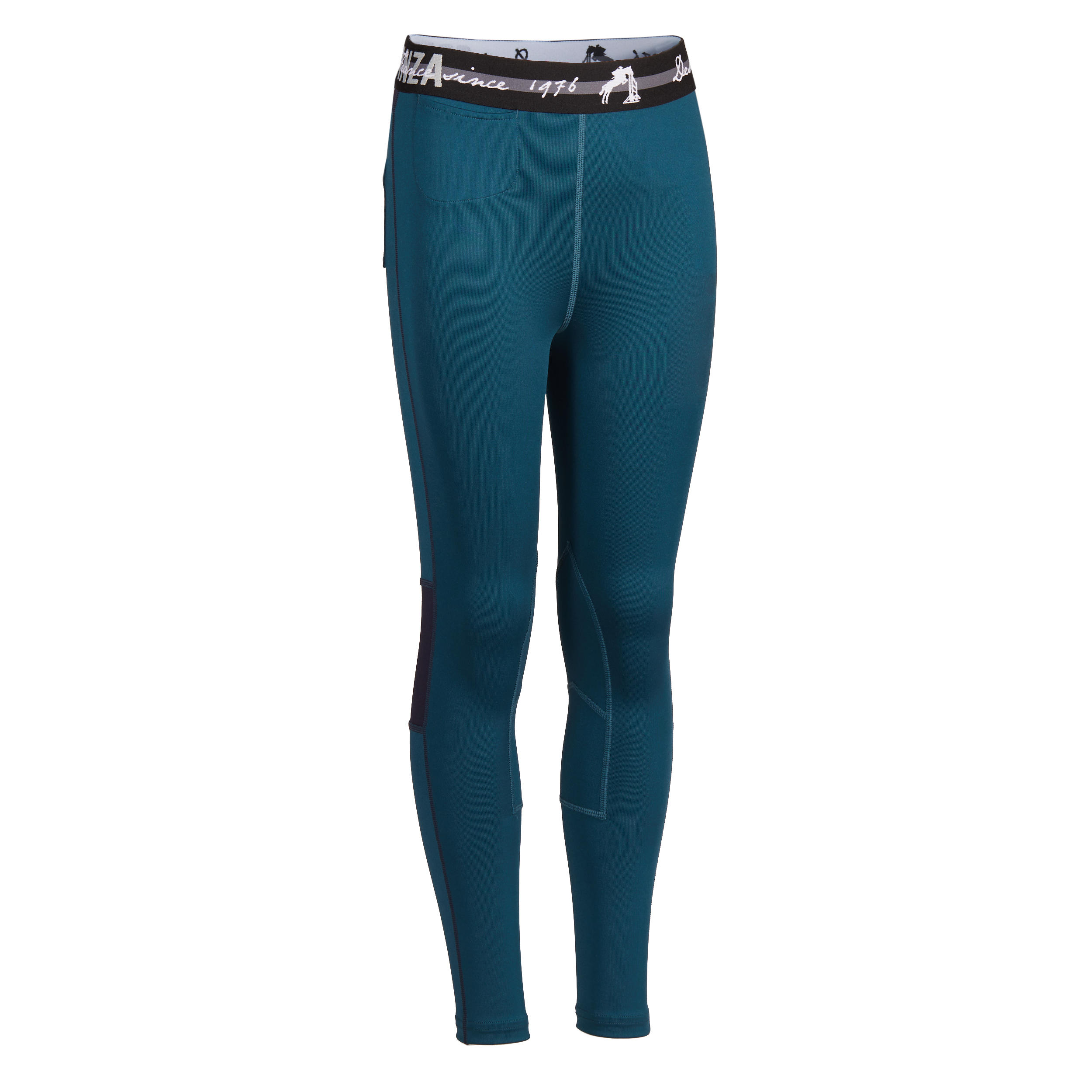 Fouganza Reitleggings 100 leicht Kniebesatz Kinder marineblau/türkis