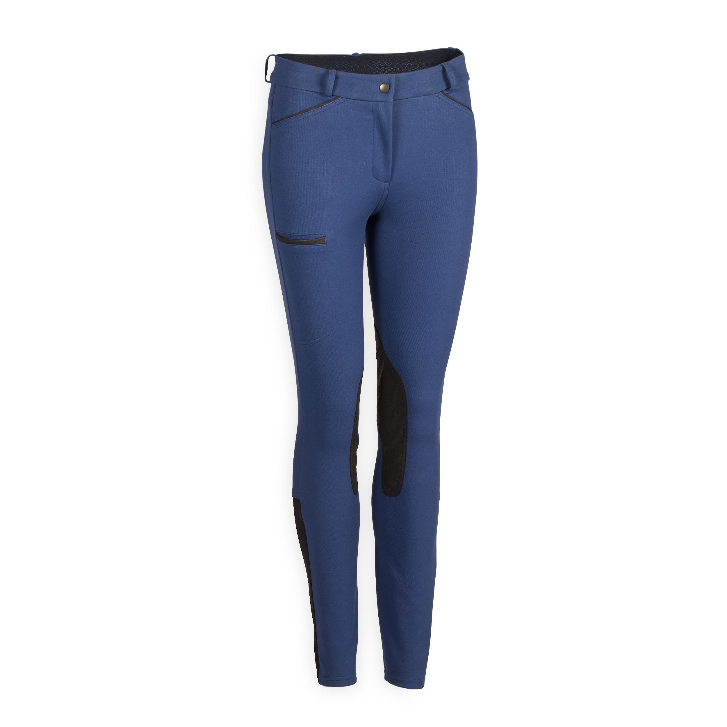 Fouganza Reithose 150 Kniebesatz Kunstleder Damen blau