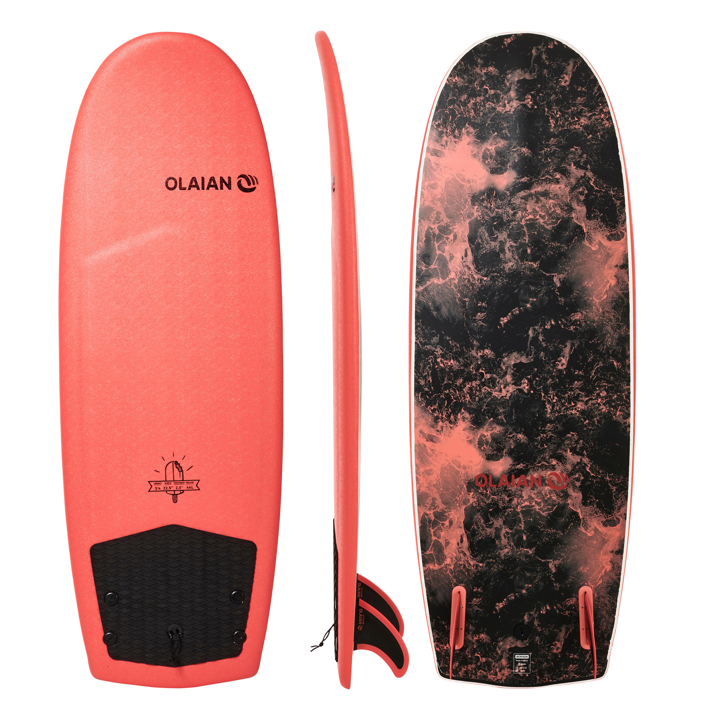 Olaian Surfboard Schaumstoff 900 5'4" Lieferung mit 2 Finnen