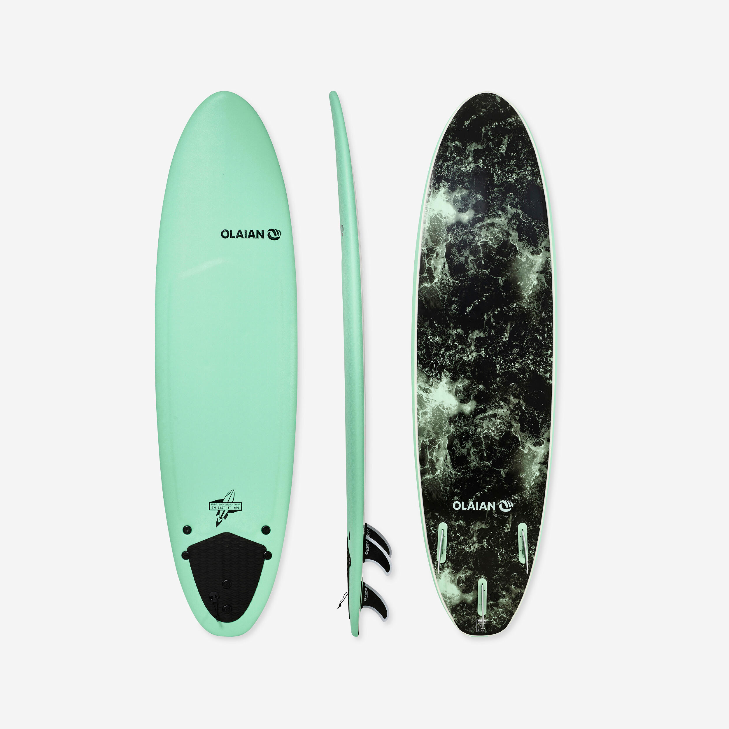 Olaian Surfboard Schaumstoff 900 7' Lieferung mit 3 Finnen