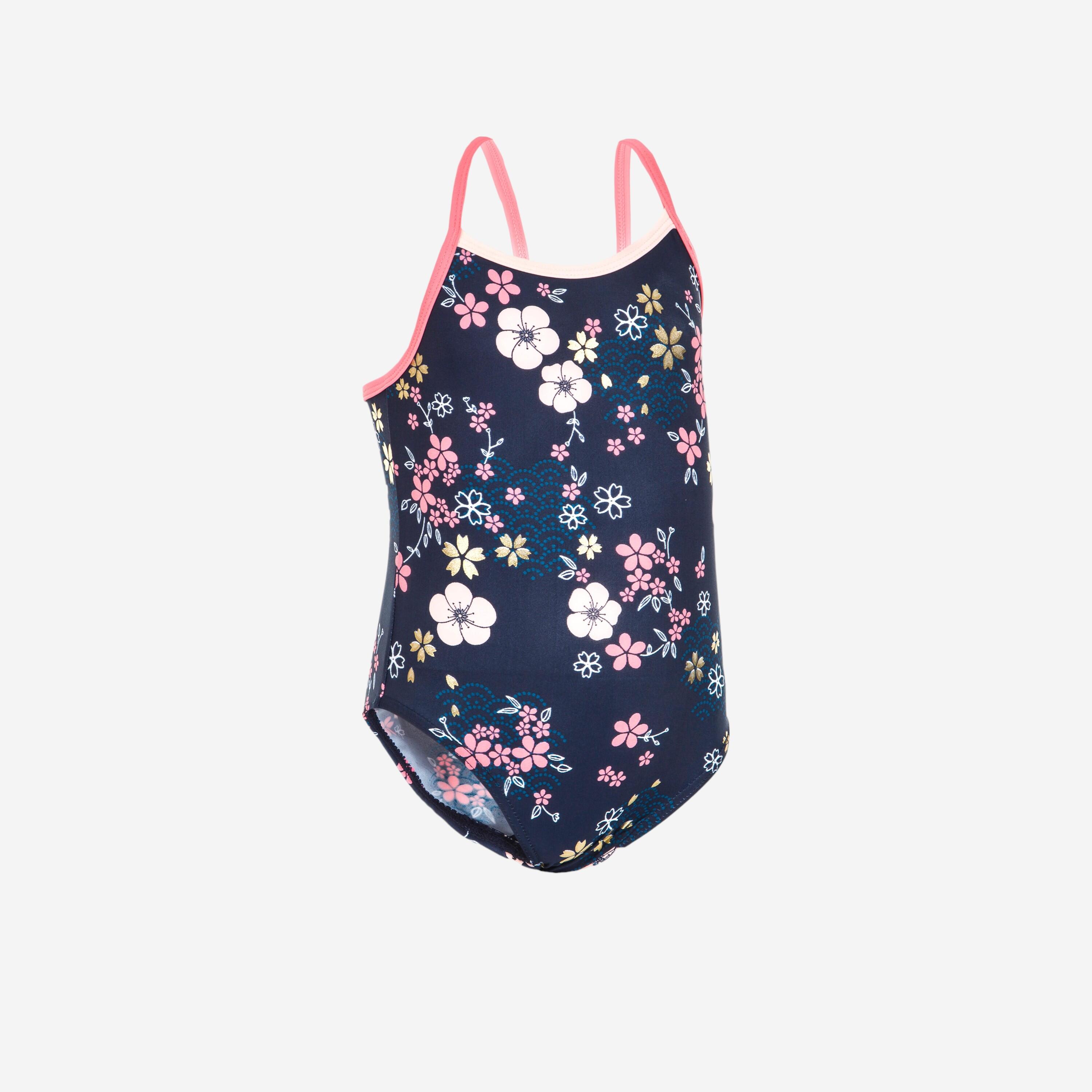 Nabaiji Badeanzug Baby Mädchen dunkelblau bedruckt Print