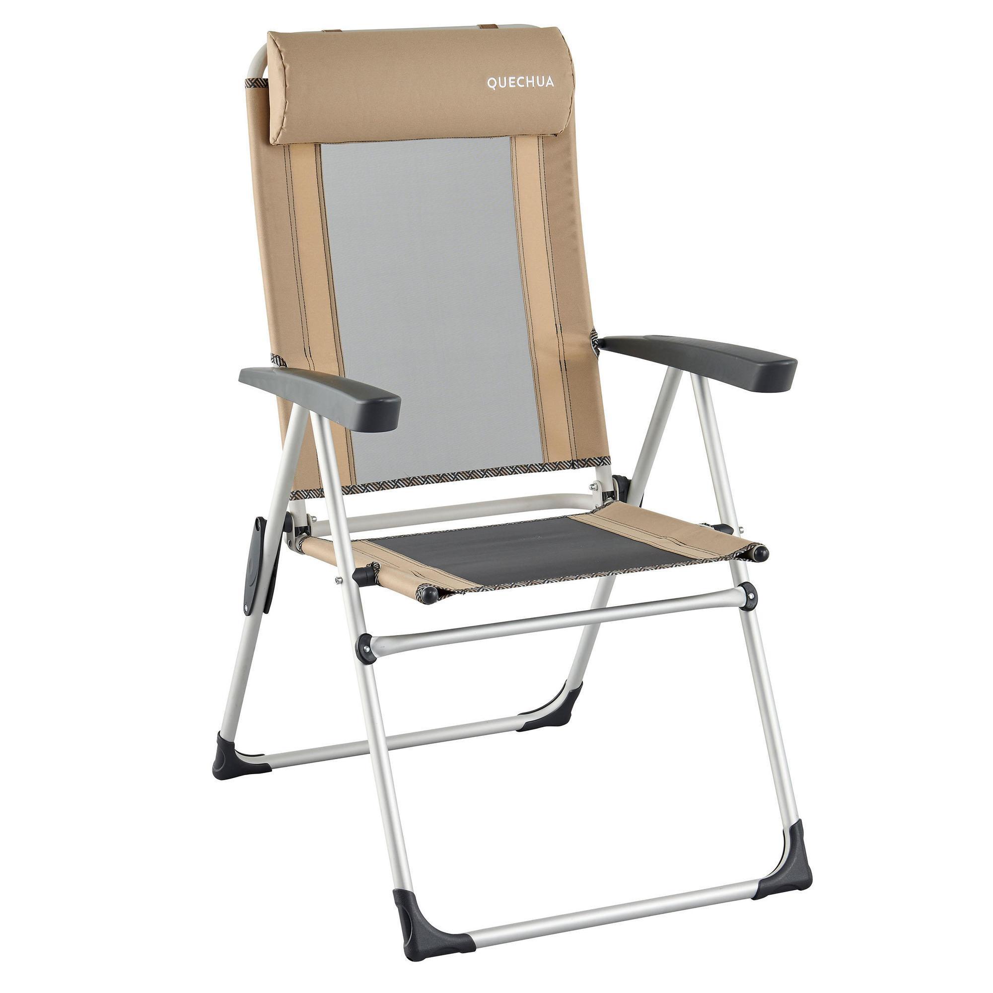 Quechua Campingstuhl Komfort klappbar mit Kopfstütze Alu/Stahl beige