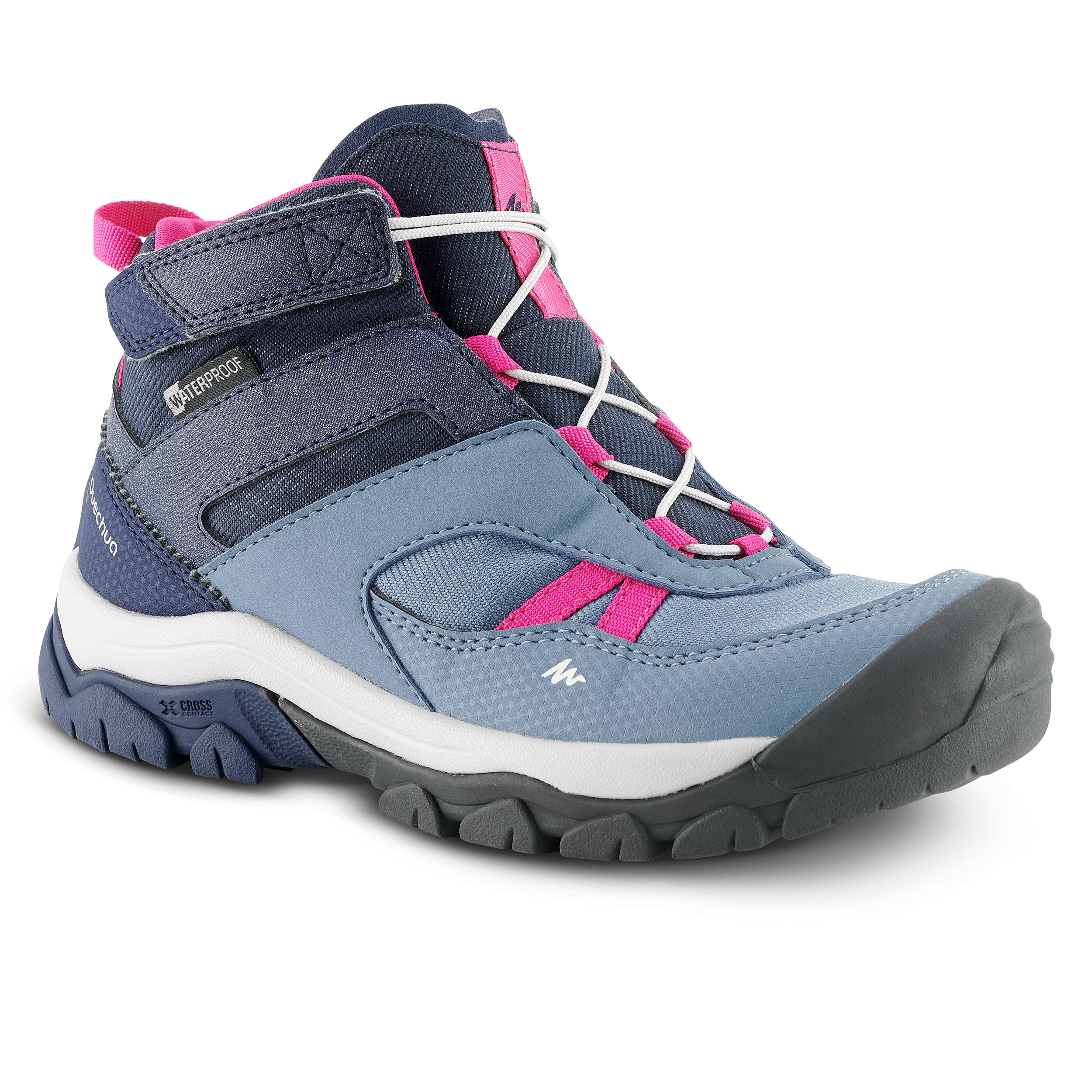 Quechua Wanderschuhe Crossrock halbh. wasserdicht Schnellschnürung Kinder Gr. 28–34 blau